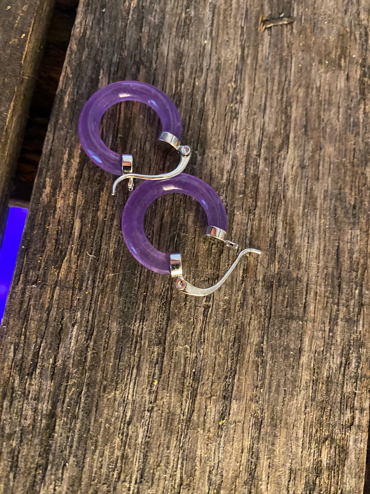 Purple Jade Hoop Earrings with Silver Metal Hypoallergenic Clasp