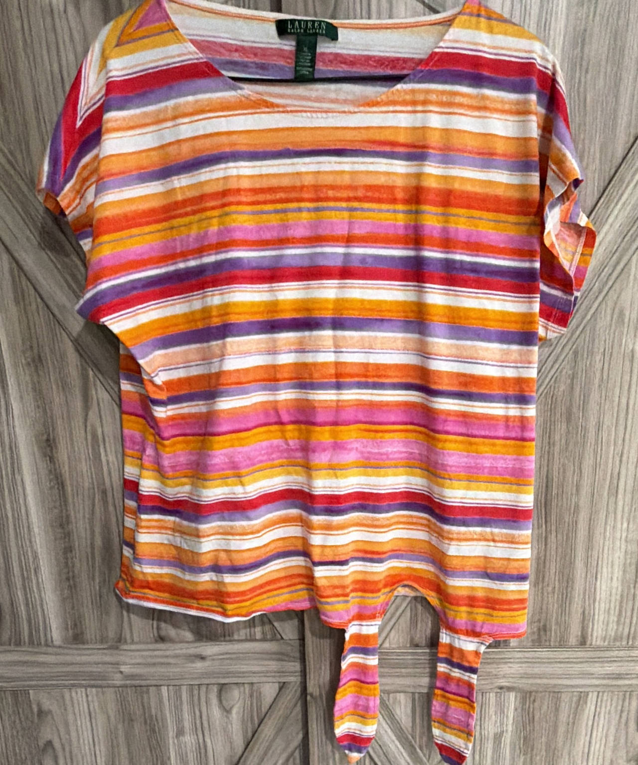 Lauren Ralph Lauren Striped Tie-Hem Top XL