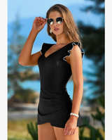 SHEKINI Elegant Ruffle Women One Piece Size XL Swimdress V Neck Swimsuits Black - Image 4