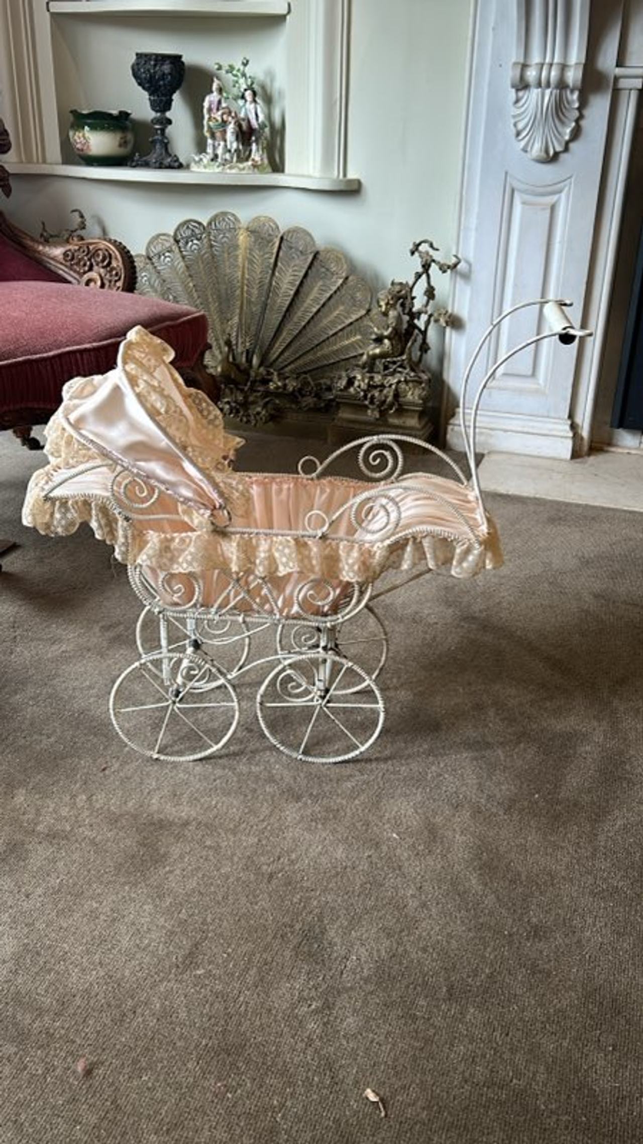 Victorian Style Wicker Doll Pram