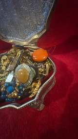 Vintage Silver Tone Jewelry Box with Mixed Costume Jewelry Lot - Image 4
