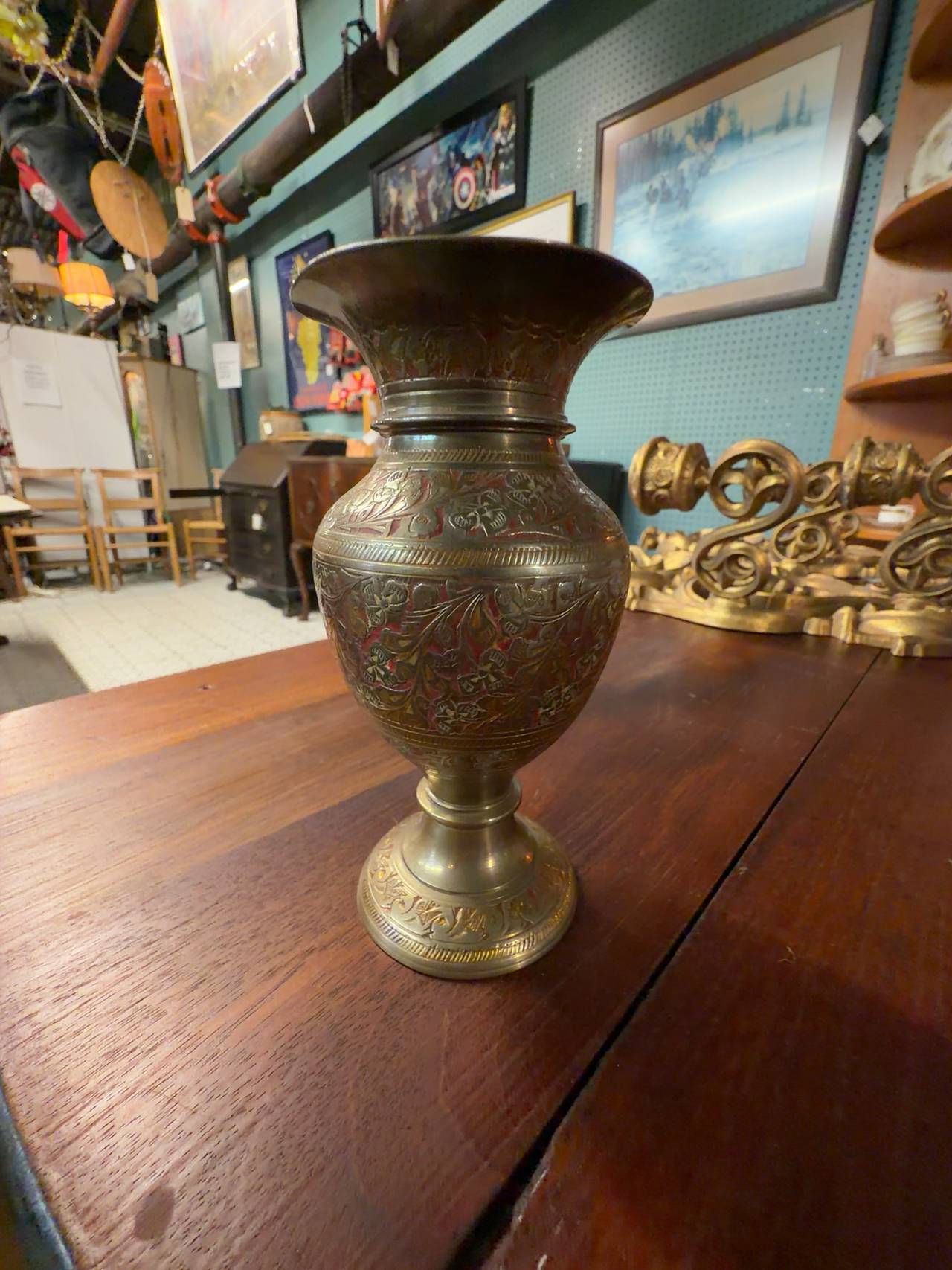 Vintage Brass Etched Vase - Junkee Reno - Danielle’s Booth