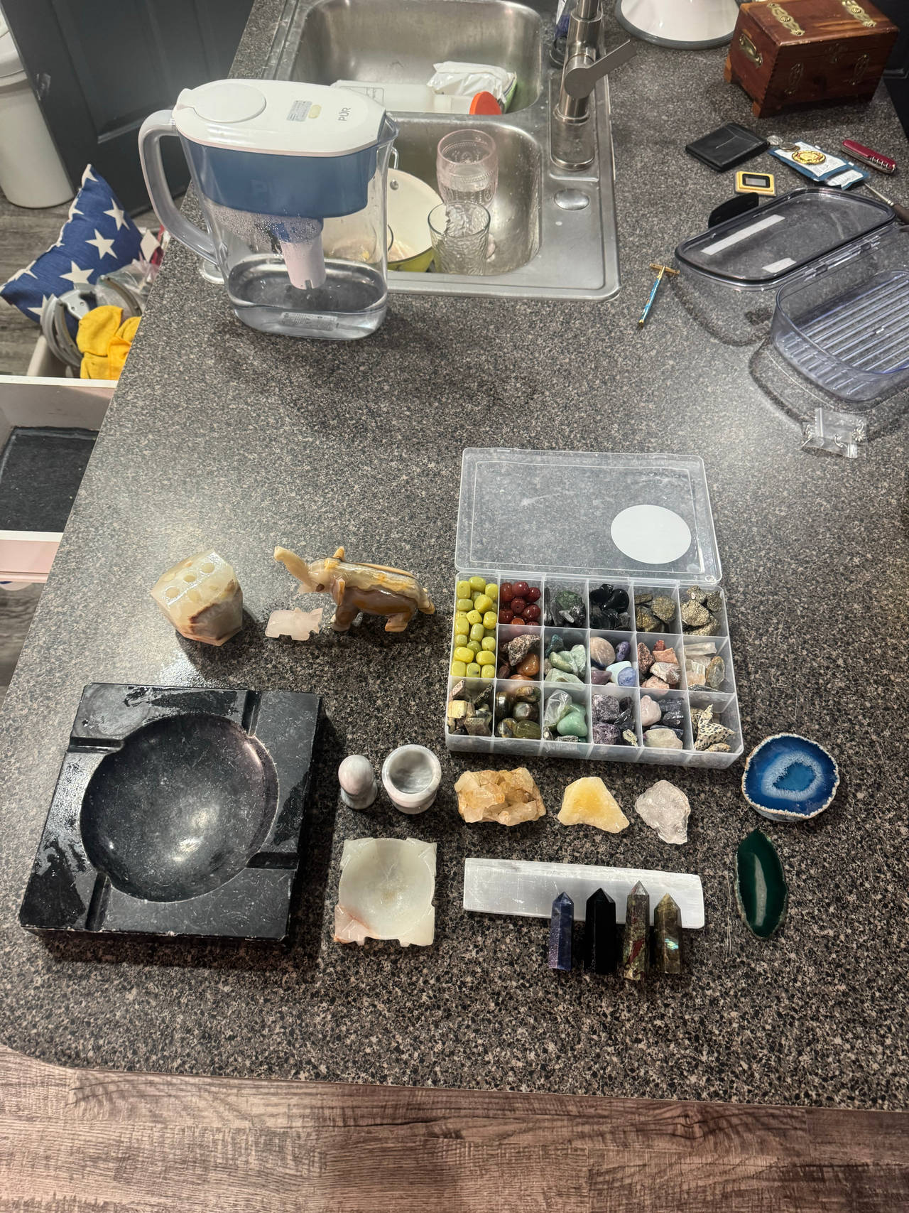 Assorted Crystal and Mineral Collection with Stone Carvings