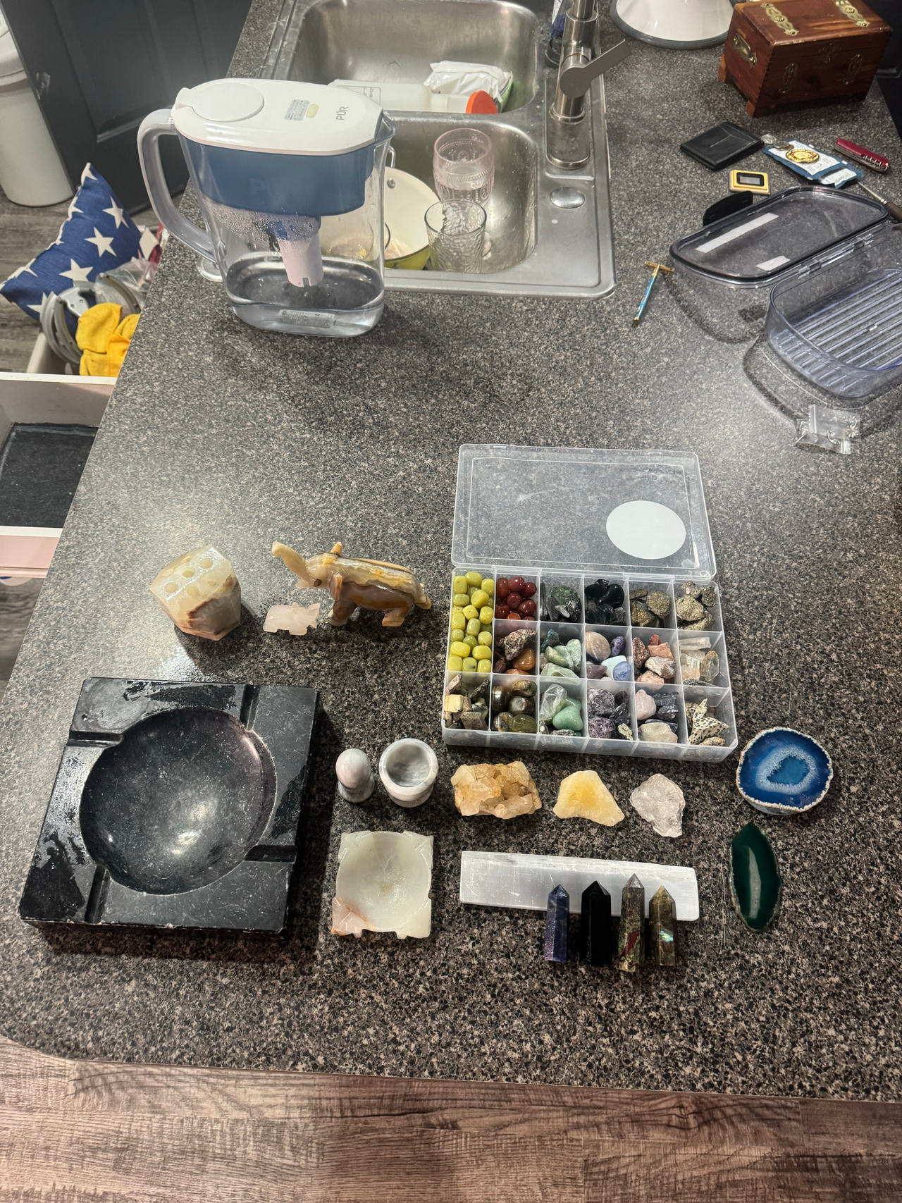 Assorted Crystal and Mineral Collection with Stone Carvings