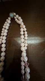 Vintage Double Strand Faux Pearl Necklace with Pink Crystal Accents - Image 6
