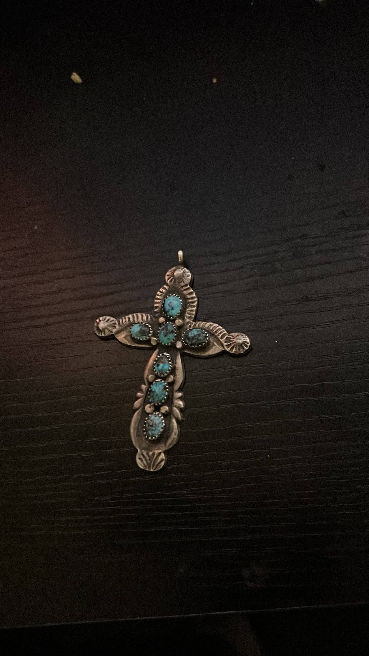 Vintage Southwestern Turquoise Sterling Silver Cross Pendant
