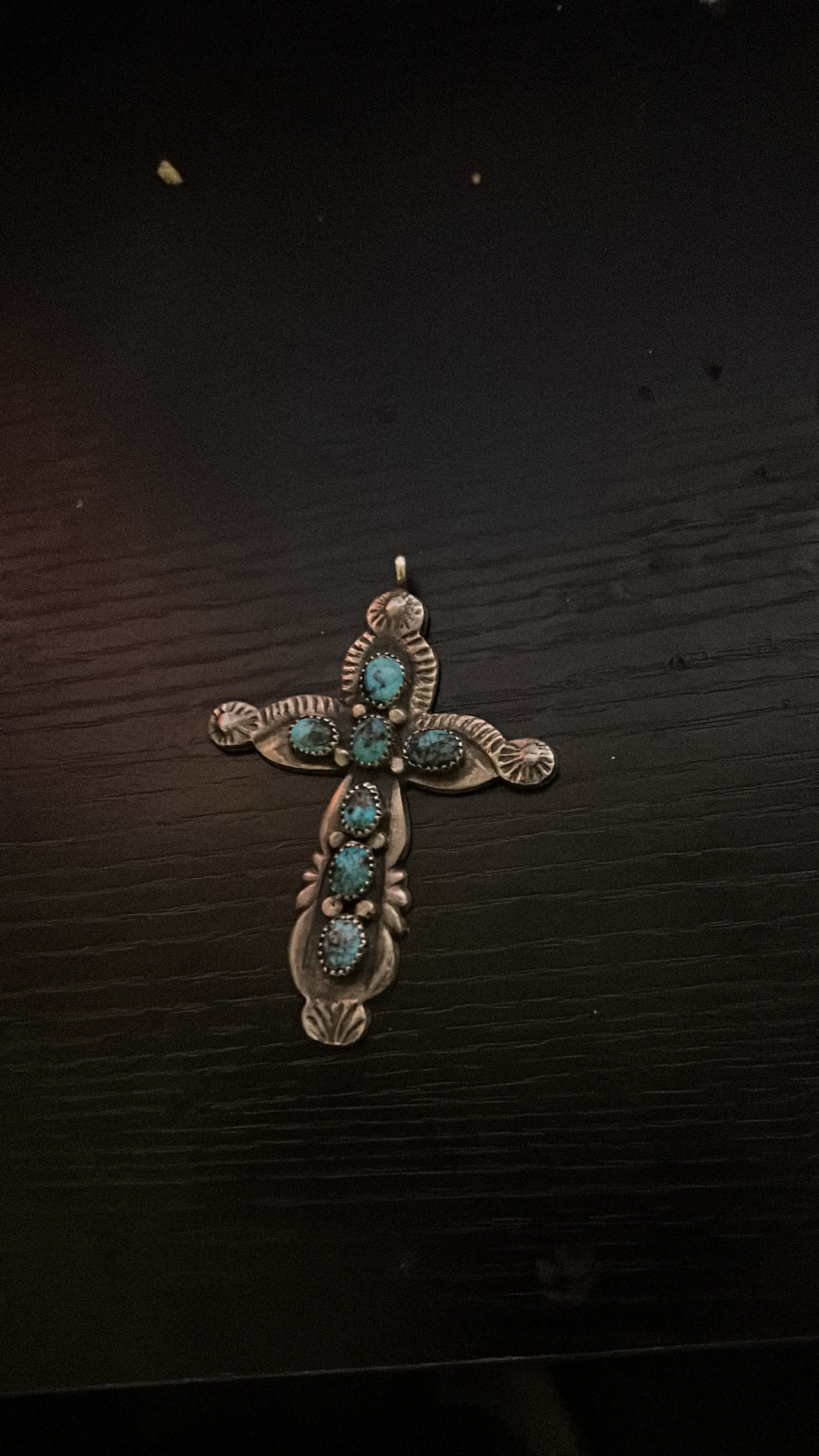 Vintage Southwestern Turquoise Sterling Silver Cross Pendant
