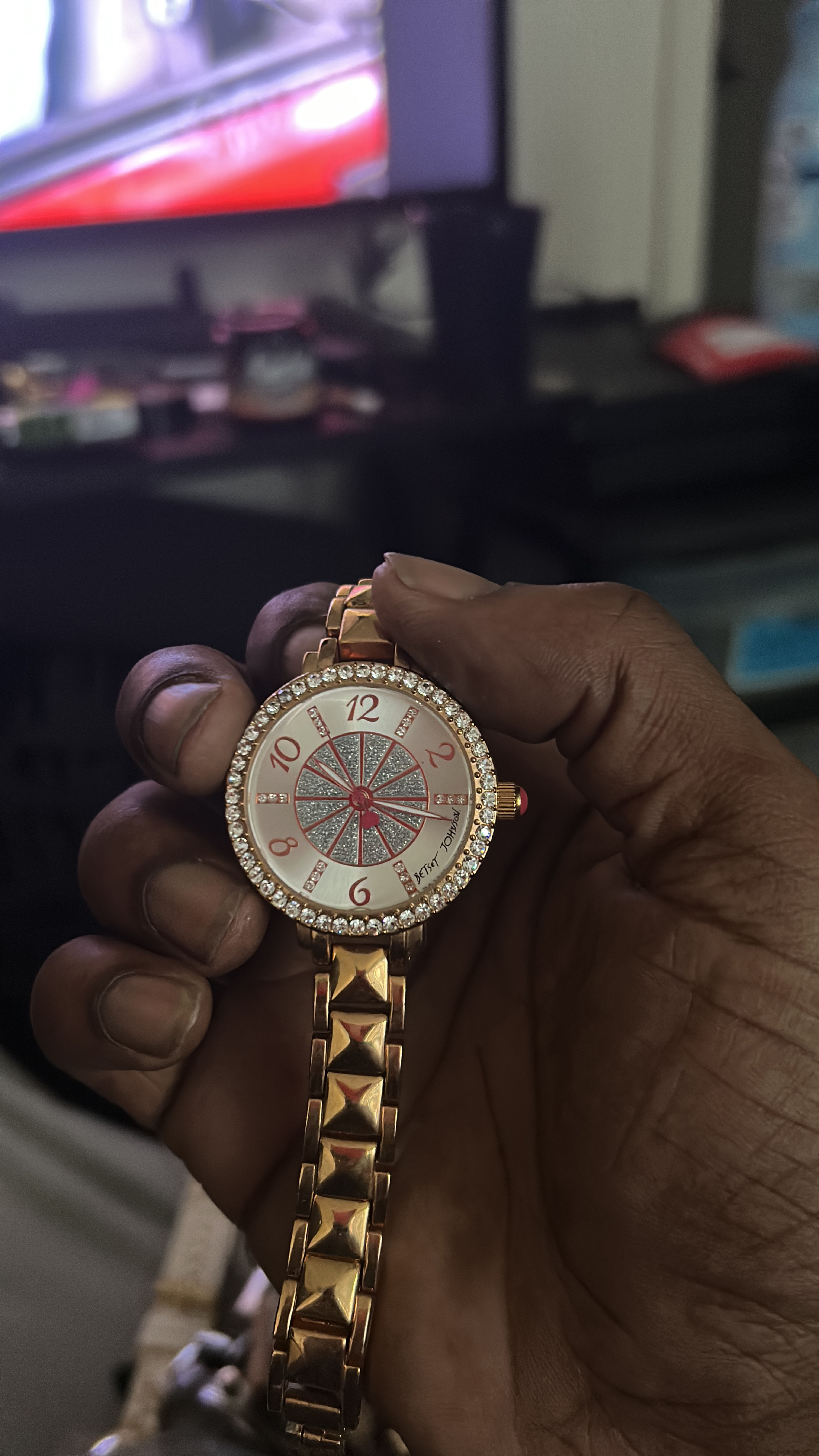 Betsey Johnson Gold Tone Studded Bracelet Watch