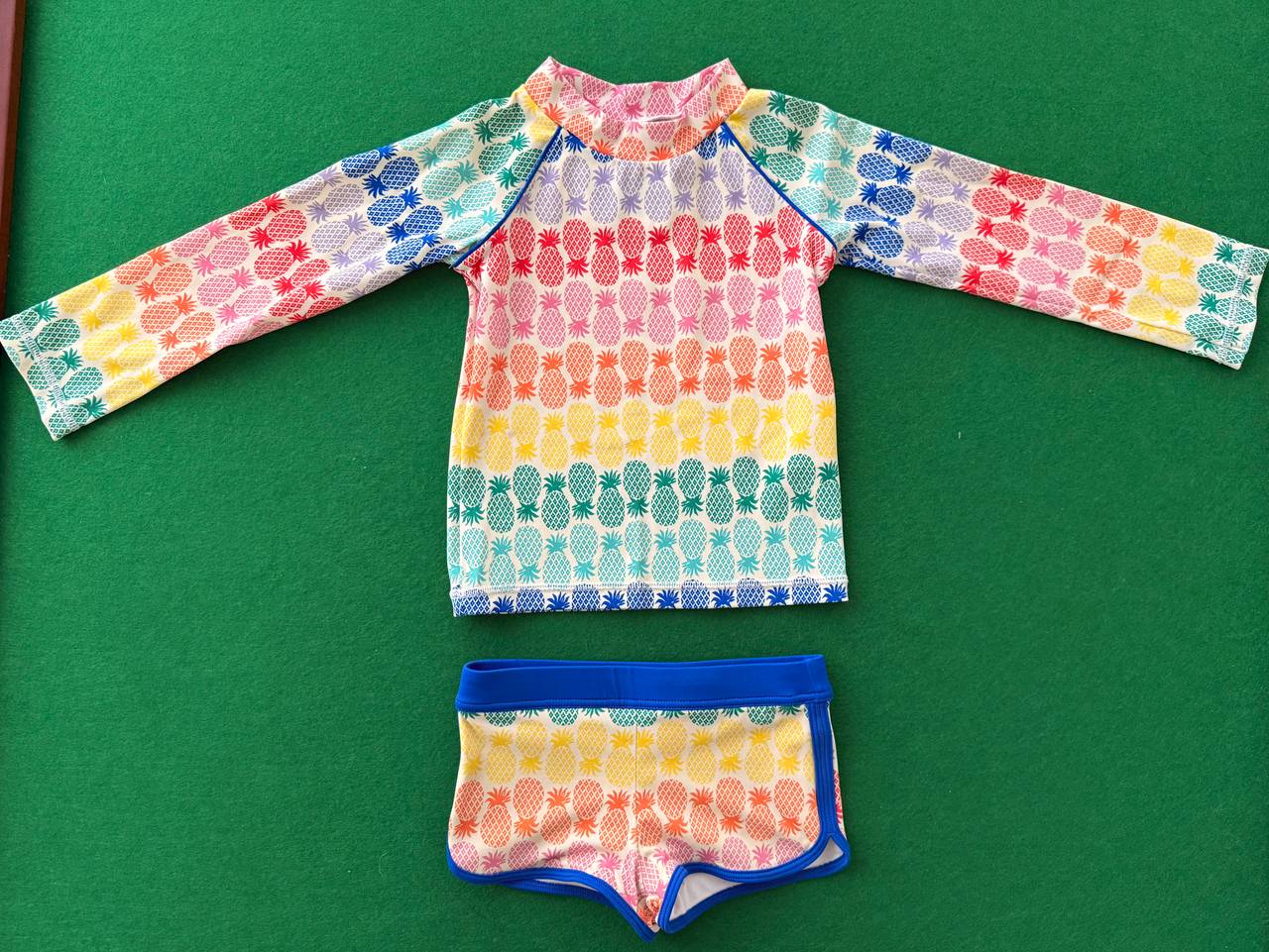 Mini Boden Rainbow Pineapple Rash Guard Swim Set 2/3T