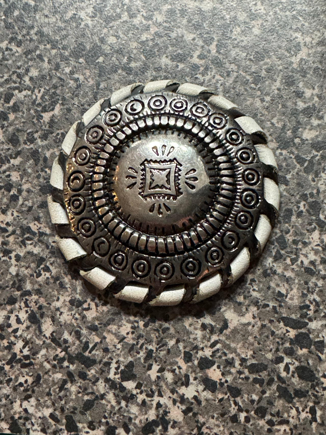 Western Leather Wrapped Concho Button Pin