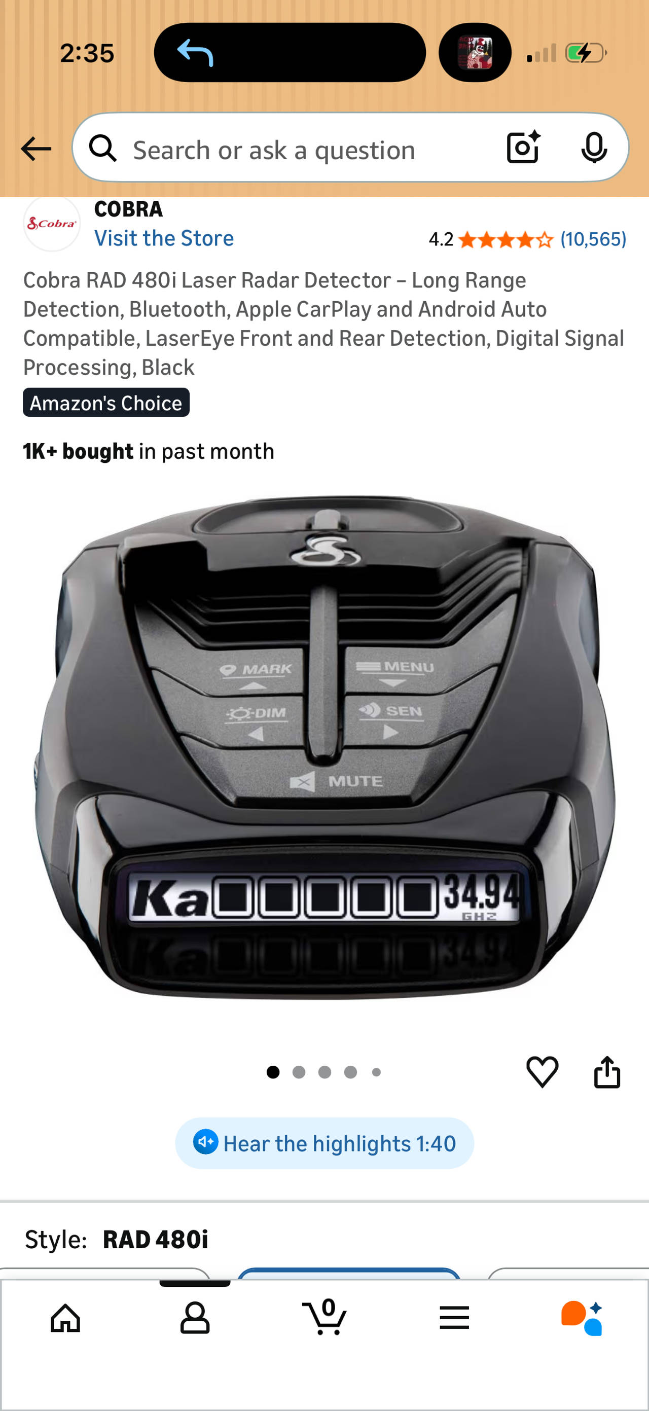 Cobra RAD 480i Laser Radar Detector