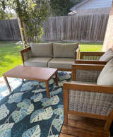 Teak 4-Piece Outdoor Patio Set with Rug and Faux Tall Plant - Image 1