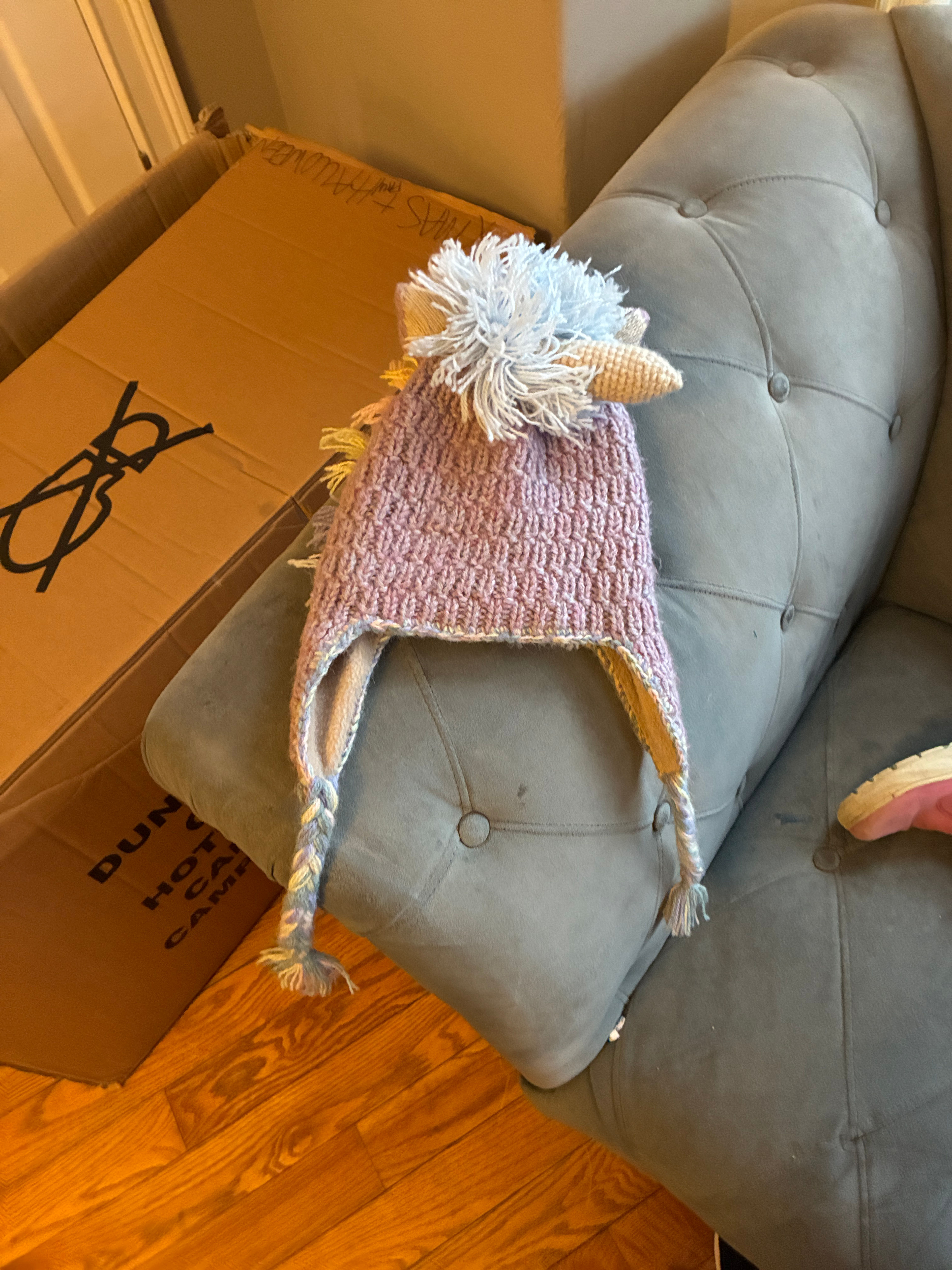 Handmade Knit Unicorn Hat with Earflaps