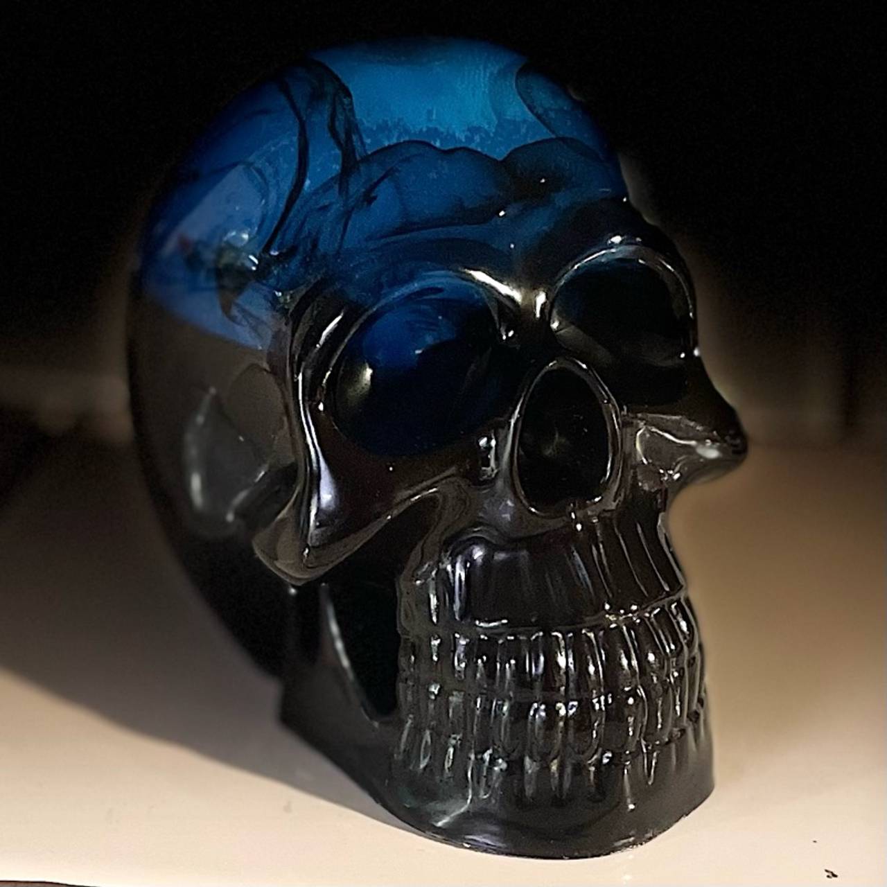 Blue Resin Skull Figurine