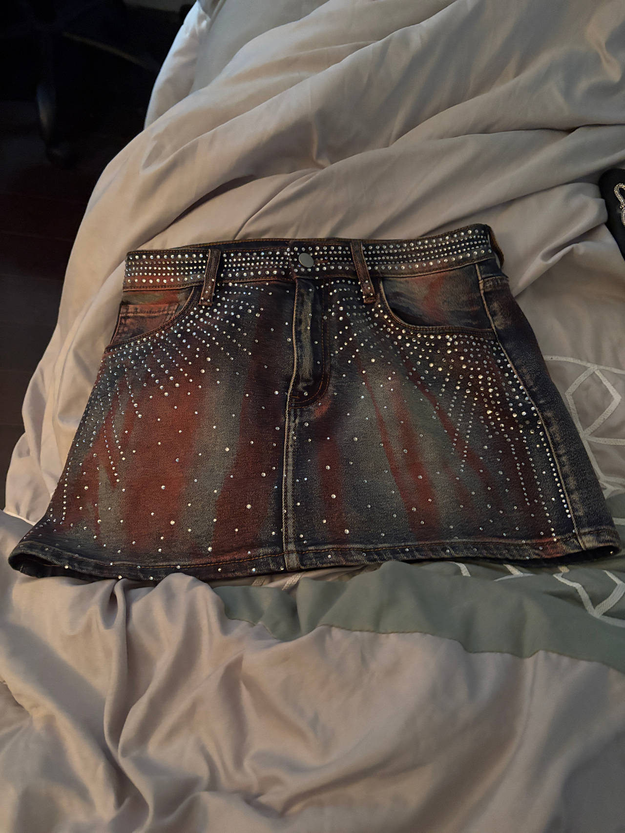 Denim Studded Mini Skirt