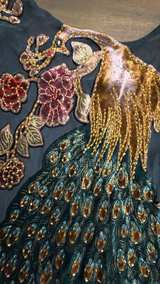 Vintage Style Embroidered/beaded Peacock Velvet Fringe poncho - Image 4
