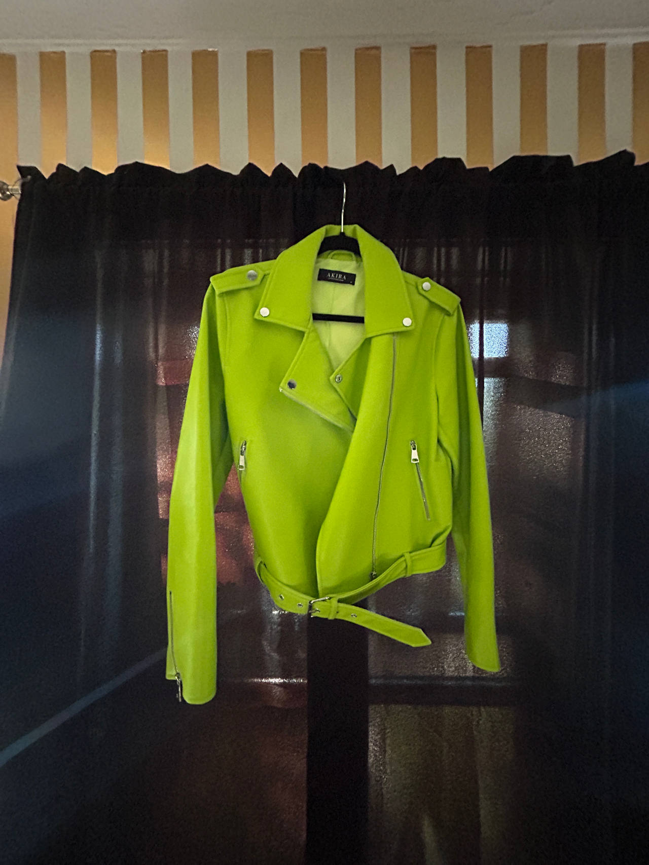 Lime Green Faux Leather Moto Jacket