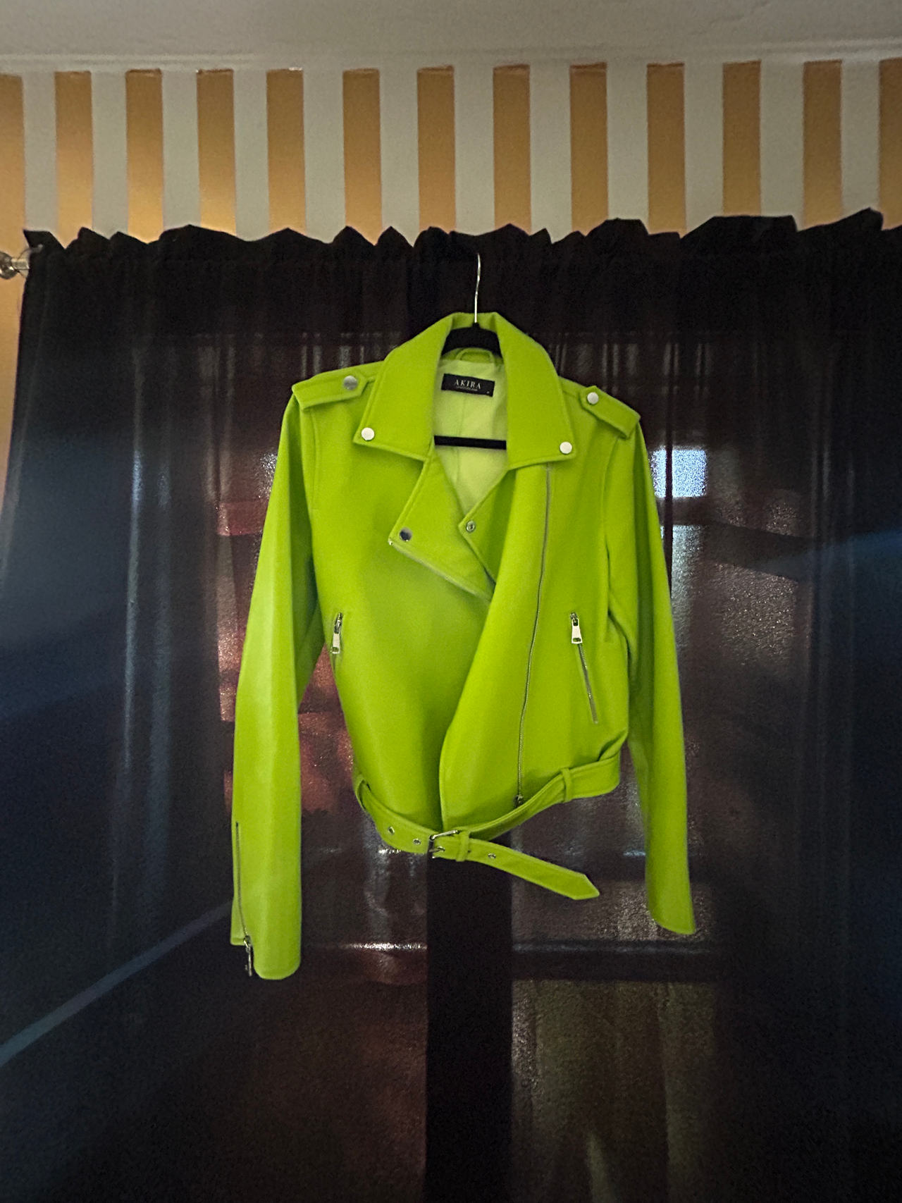 Lime Green Faux Leather Moto Jacket