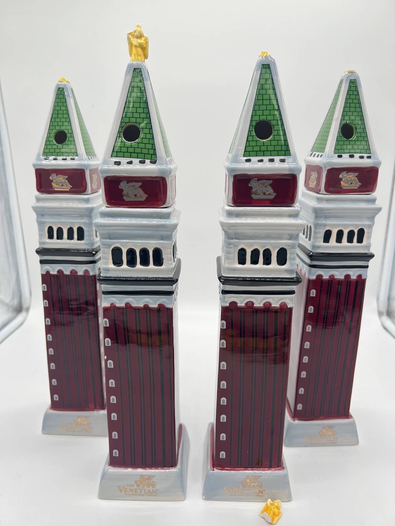 Set of 4 The Venetian Las Vegas Campanile Tower Ceramic Bud Vases Souvenir As Is