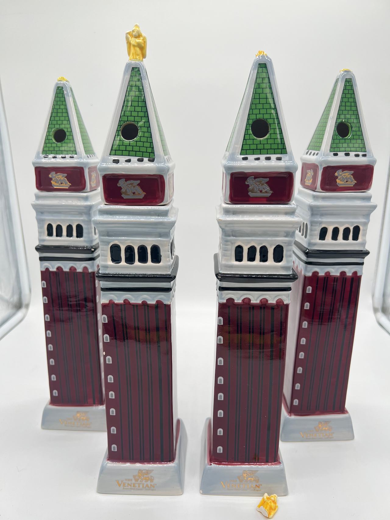 Set of 4 The Venetian Las Vegas Campanile Tower Ceramic Bud Vases Souvenir As Is