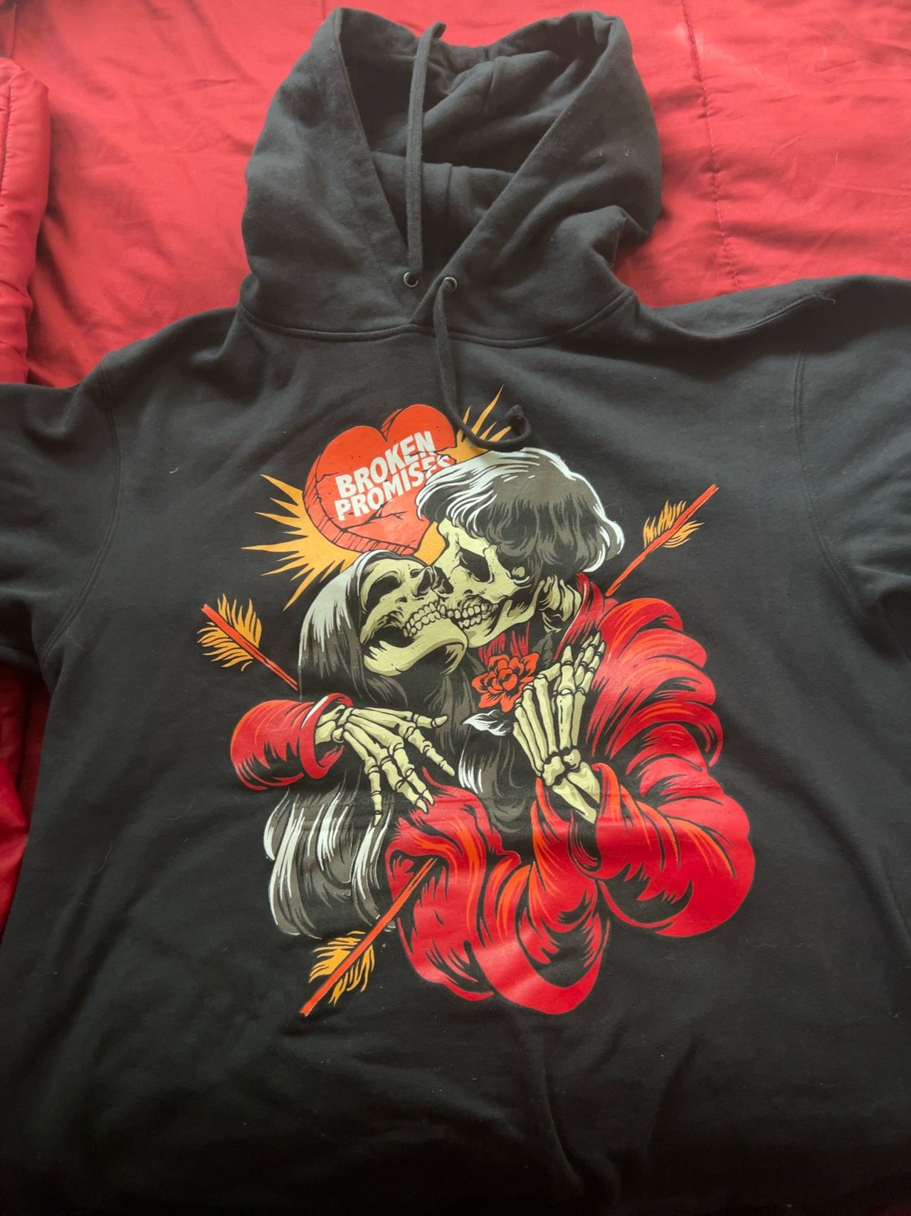 Black Skull Print Gothic Hoodie broken promises