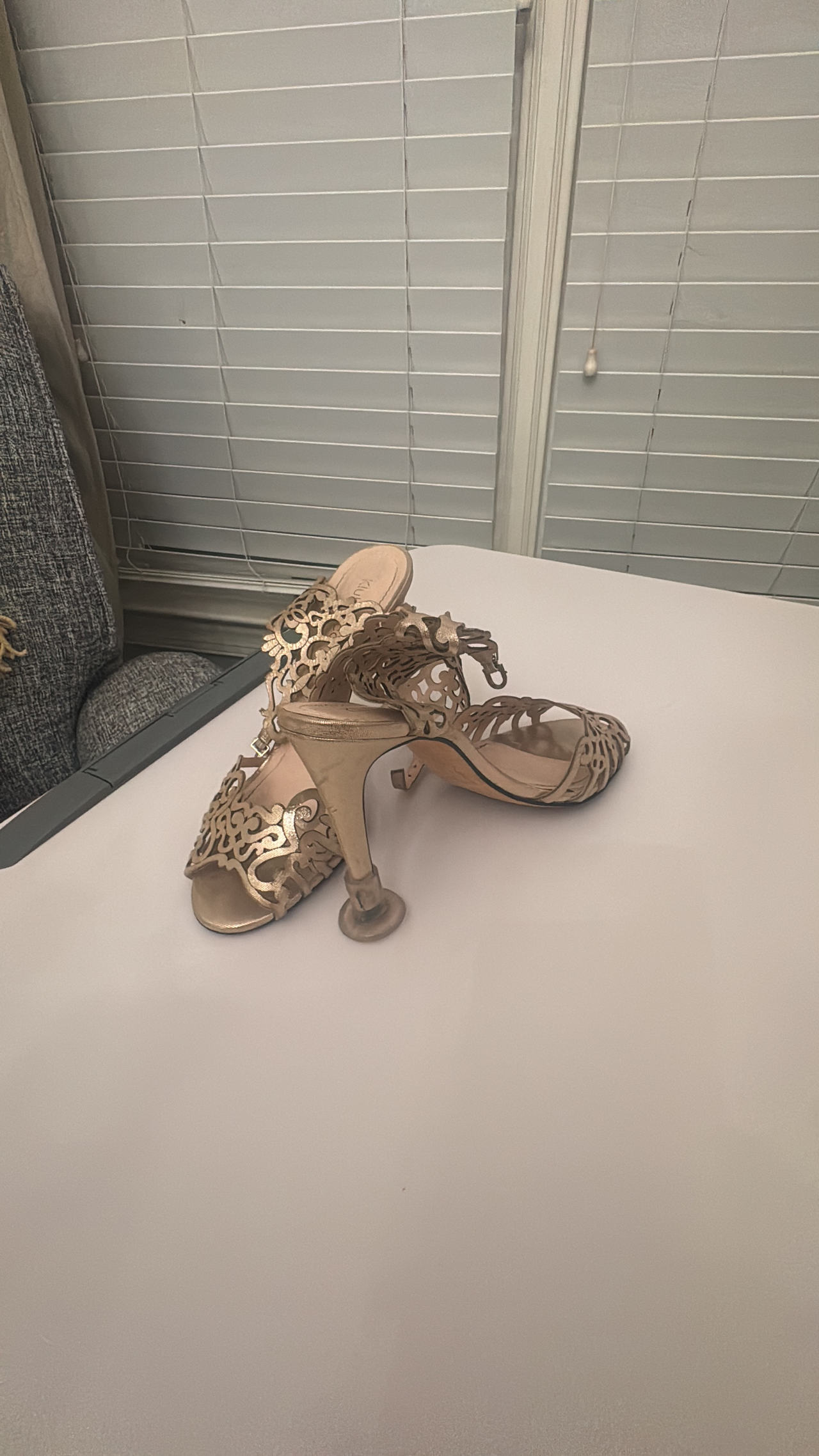 Gucci Gold Laser Cut Filigree Sandals