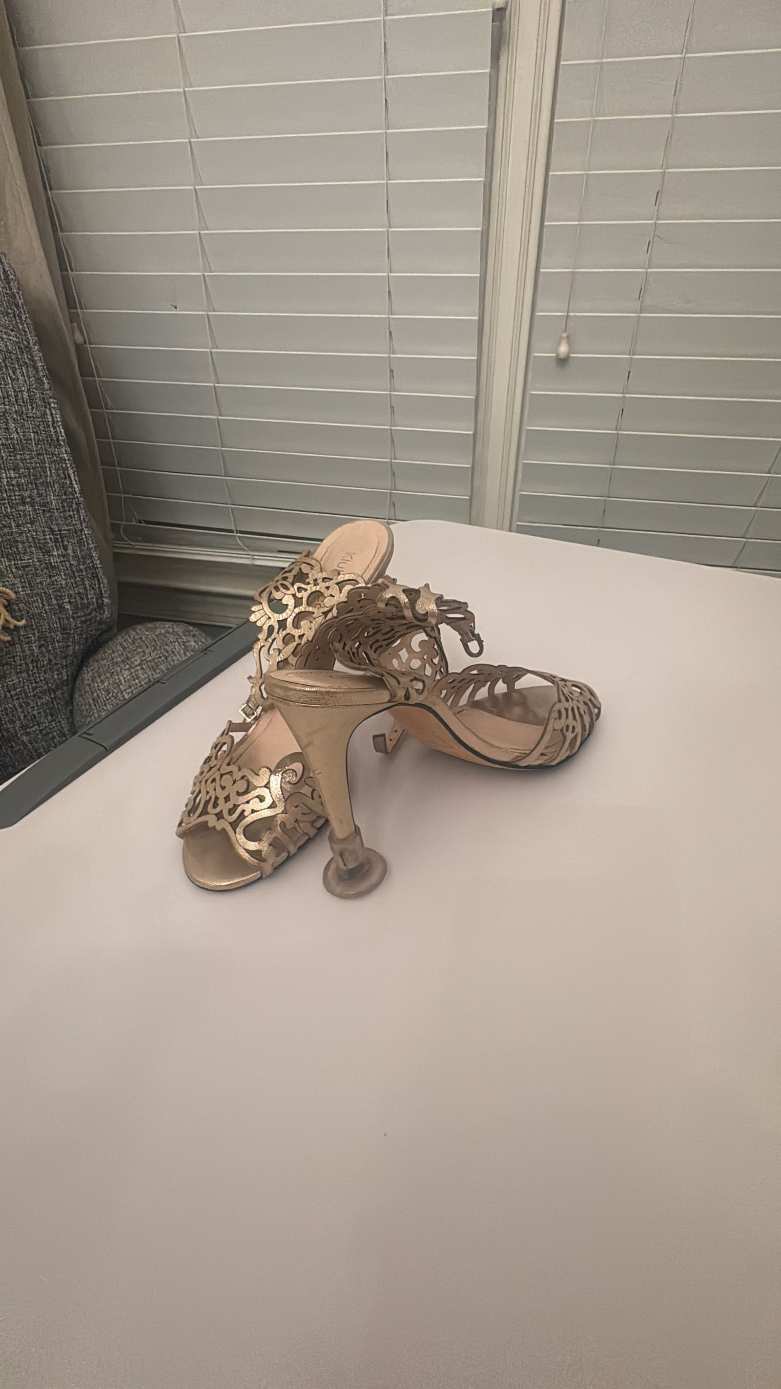 Gucci Gold Laser Cut Filigree Sandals
