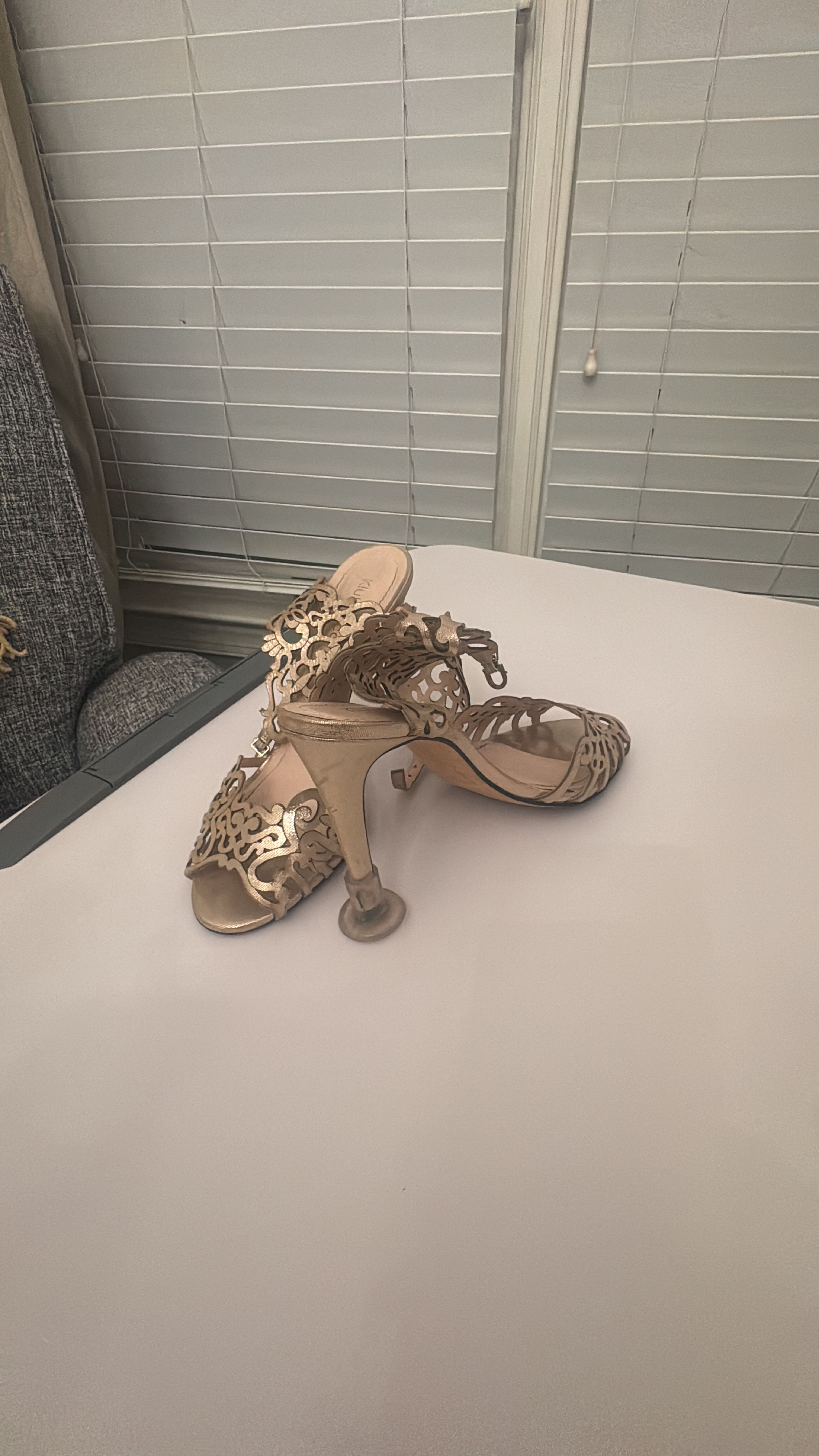 Gucci Gold Laser Cut Filigree Sandals