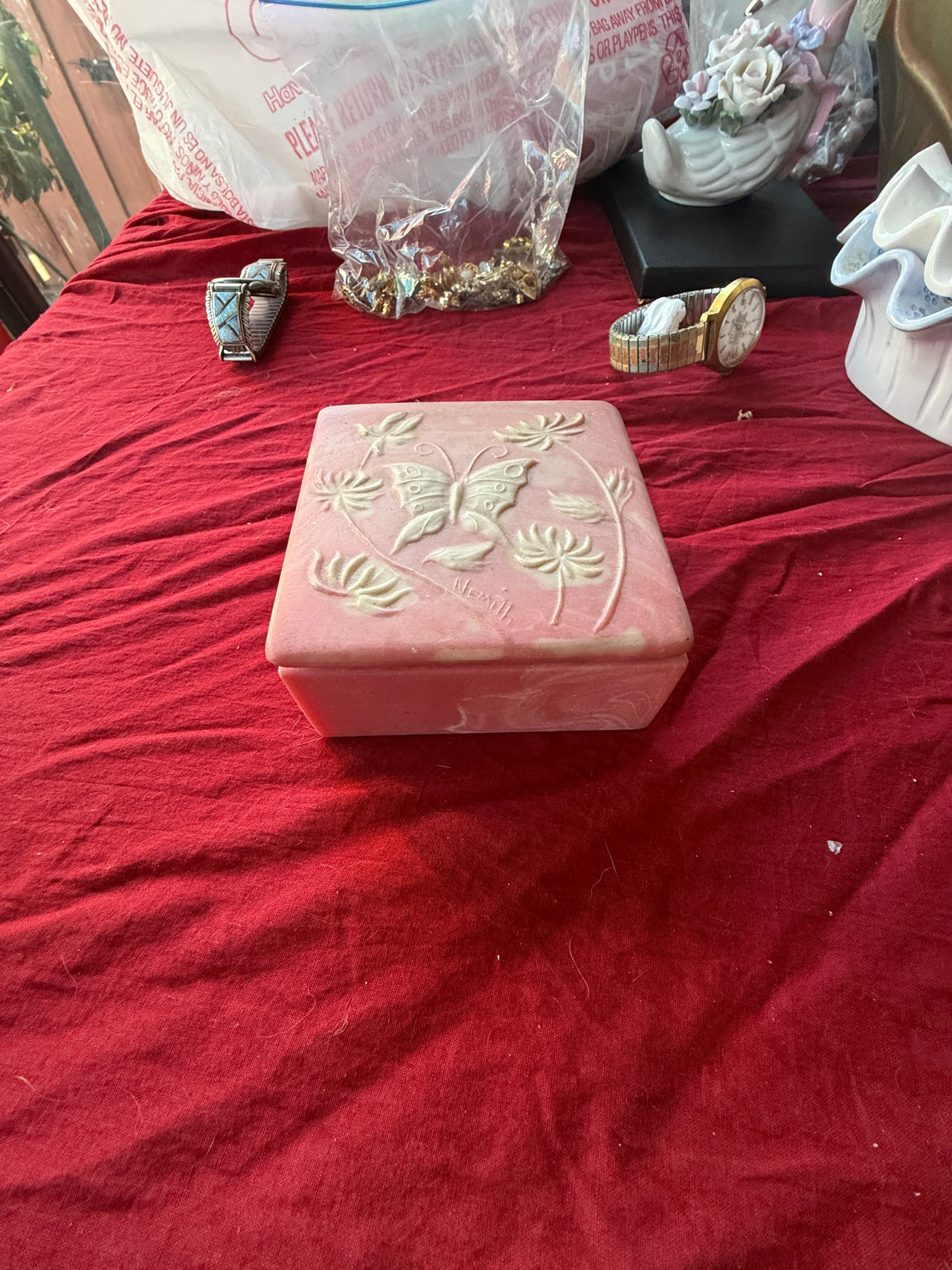 Merritt Pink Butterfly Resin Trinket Box