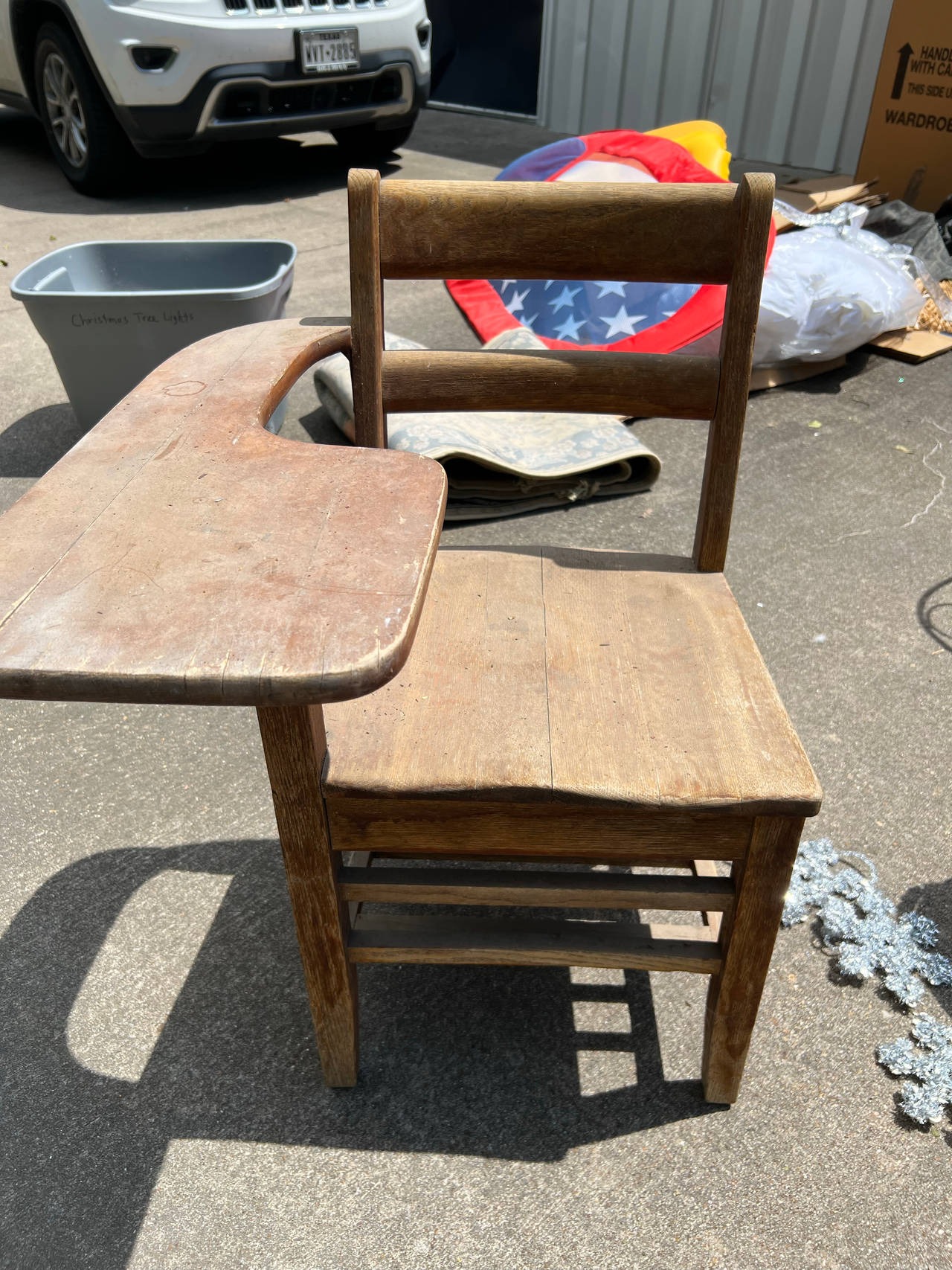 Vintage Wooden School Desk Chair with Tablet Arm