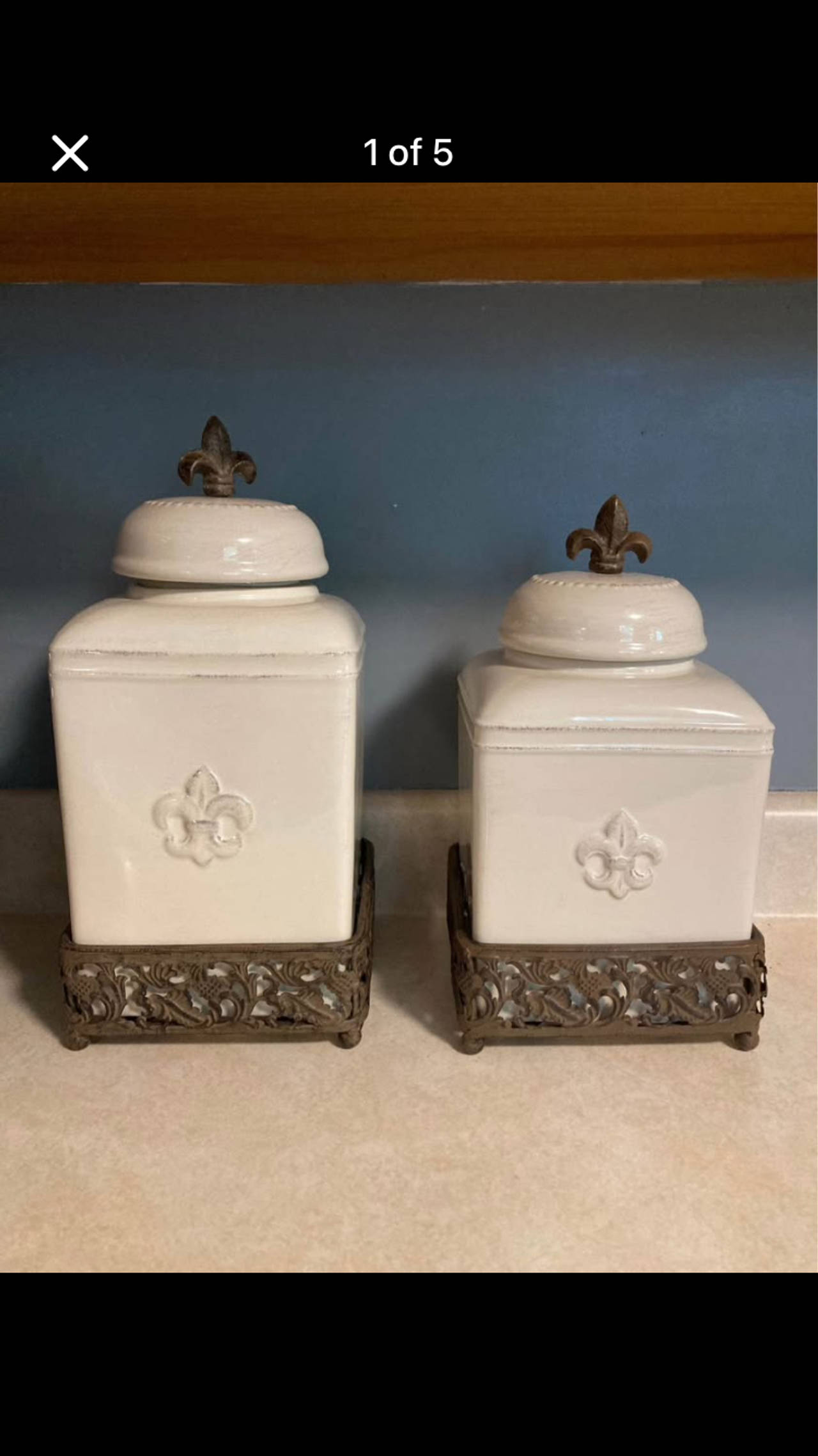 Ceramic Fleur-de-Lis Kitchen Canisters