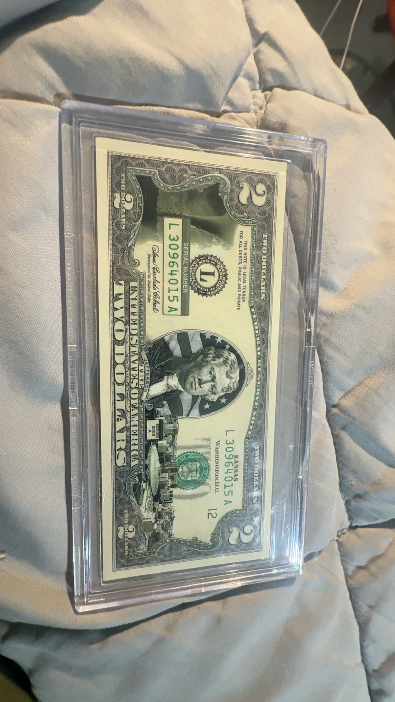 U.S. $2 Federal Reserve Note 2003 A Colorized Kansas state