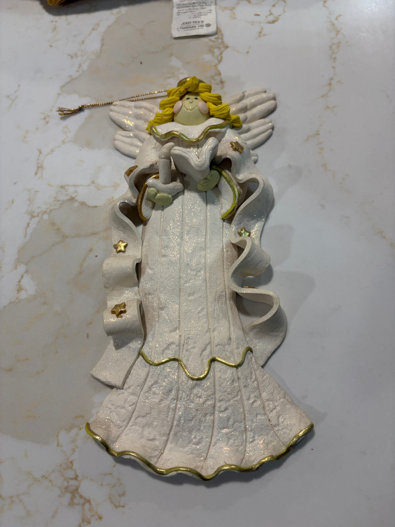 Glittery Angel Christmas Ornament with Gold Trim