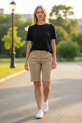 New York & Company 7th Avenue Bermuda Shorts Womens 8 Tan Khaki Mid Rise Career - Image 1