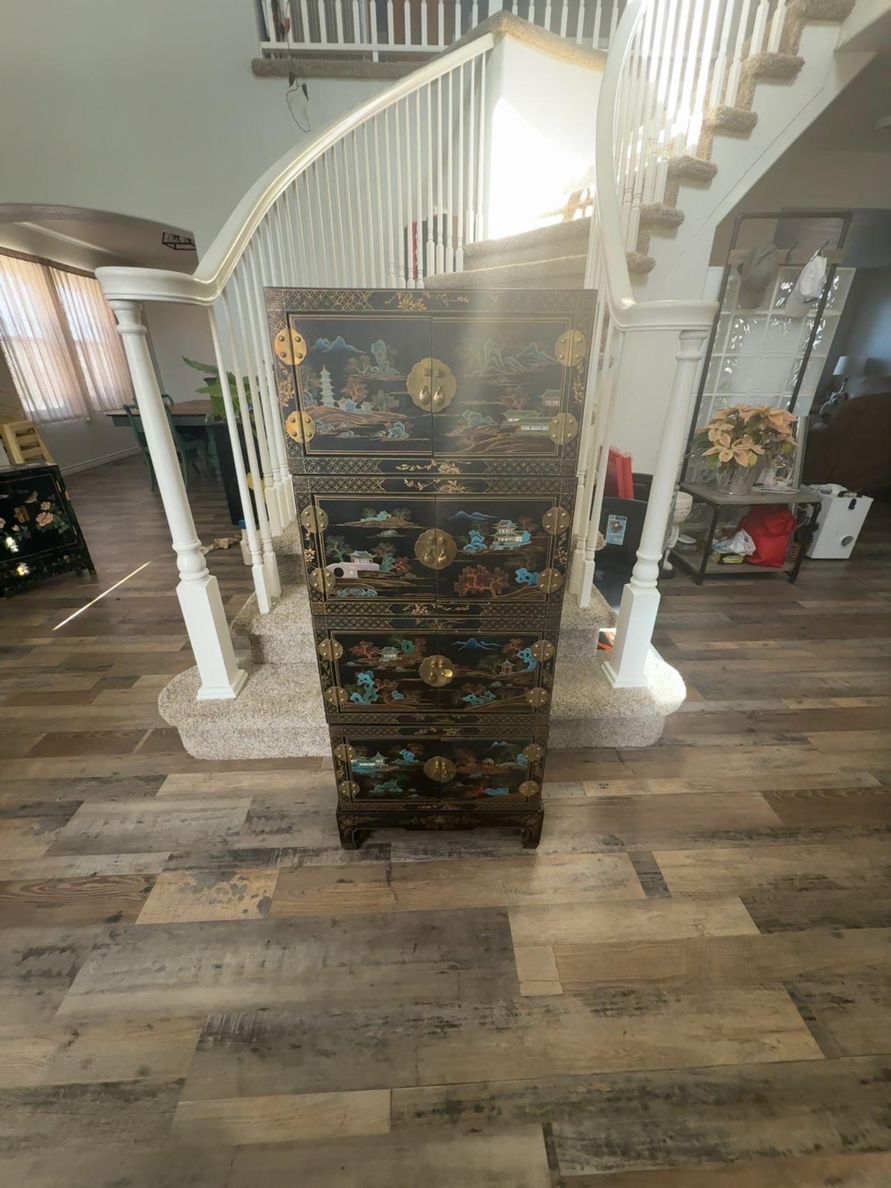 Chinese Black Lacquer Hand-Painted Lingerie Chest with Gold Accents