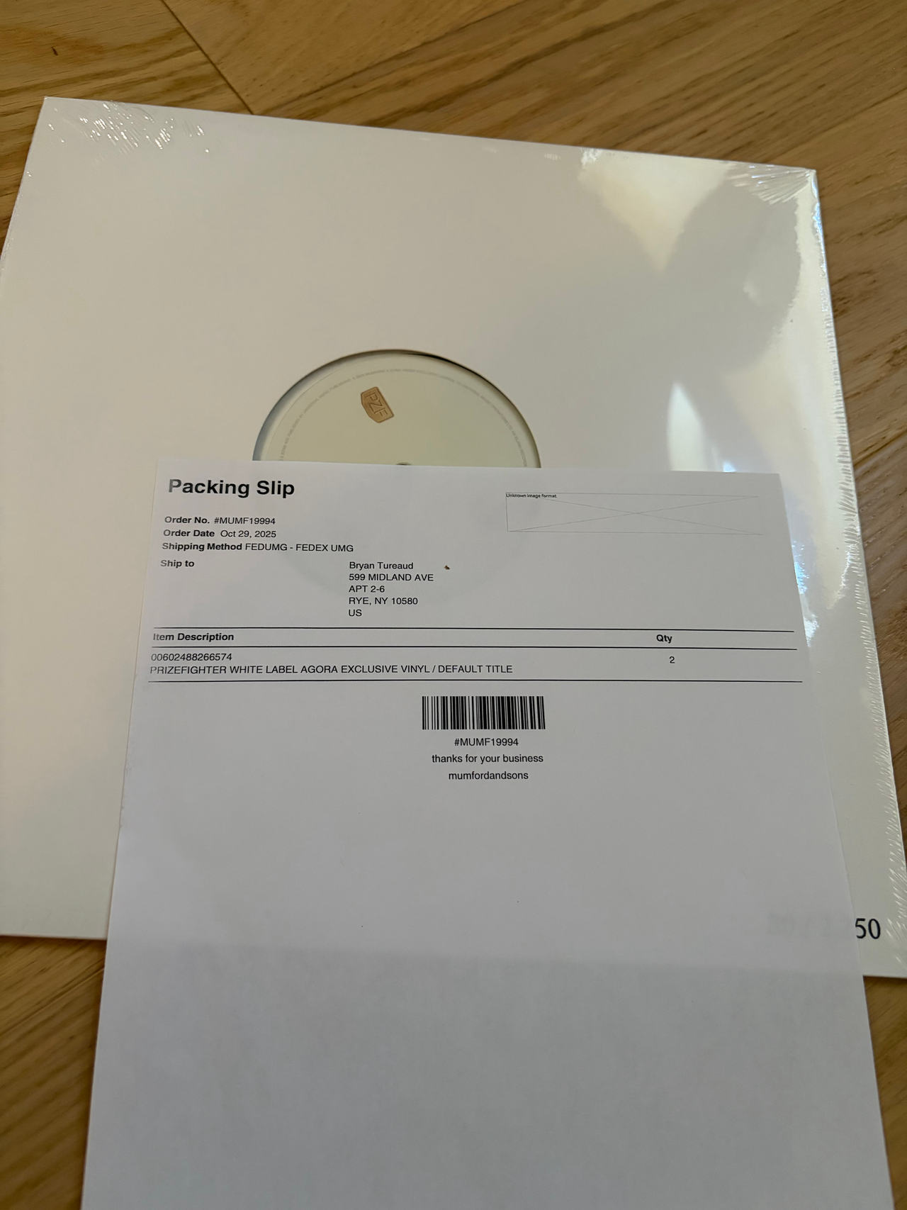 Mumford & Sons - Prizefighter White Label Agora Exclusive Vinyl