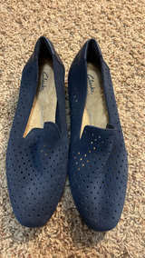 Clarks Collection Perforated Suede Loafers new navy size 7 - Image 1