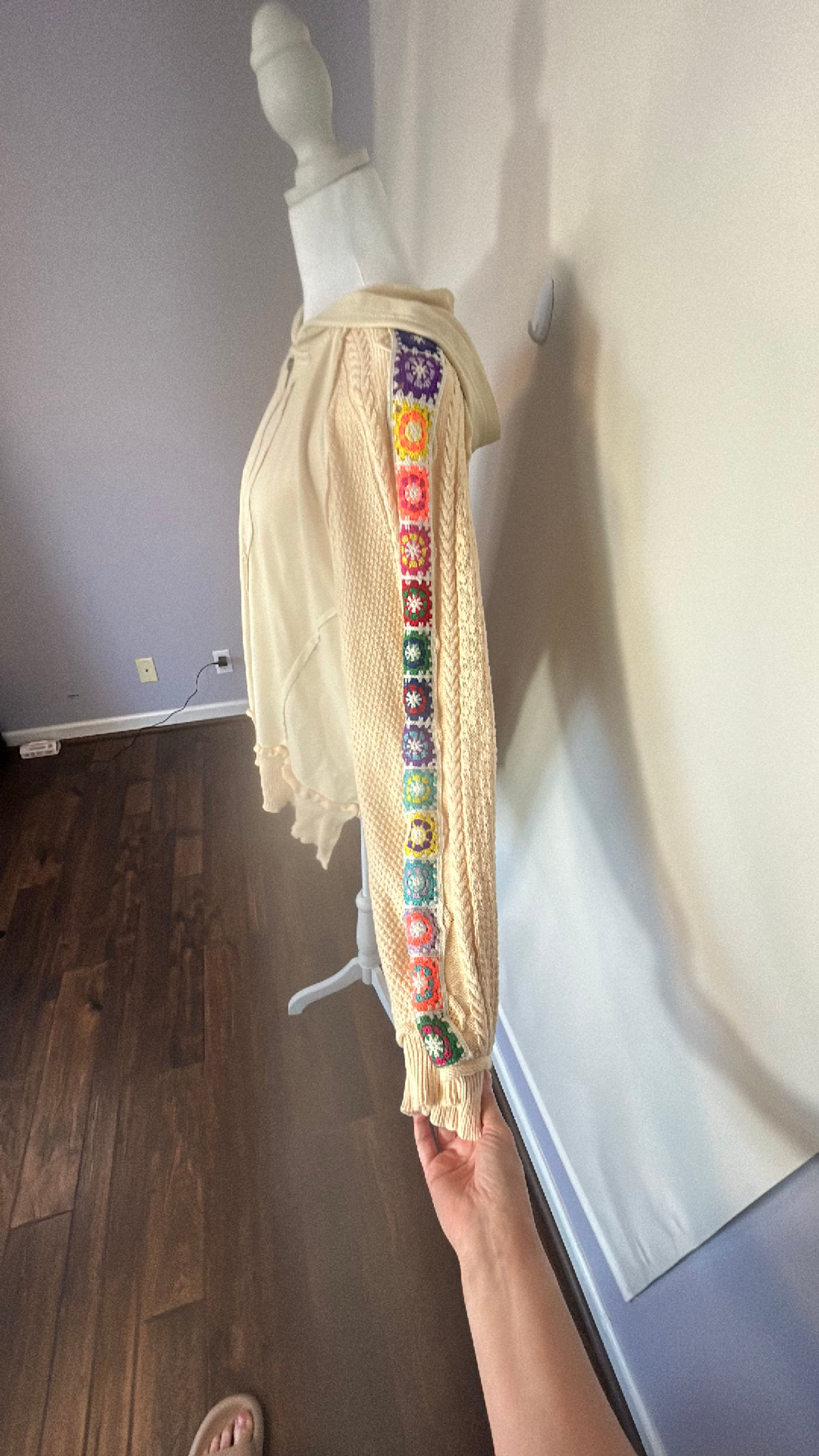 POL Crochet Sleeve Half Zip Hoodie - Image 3