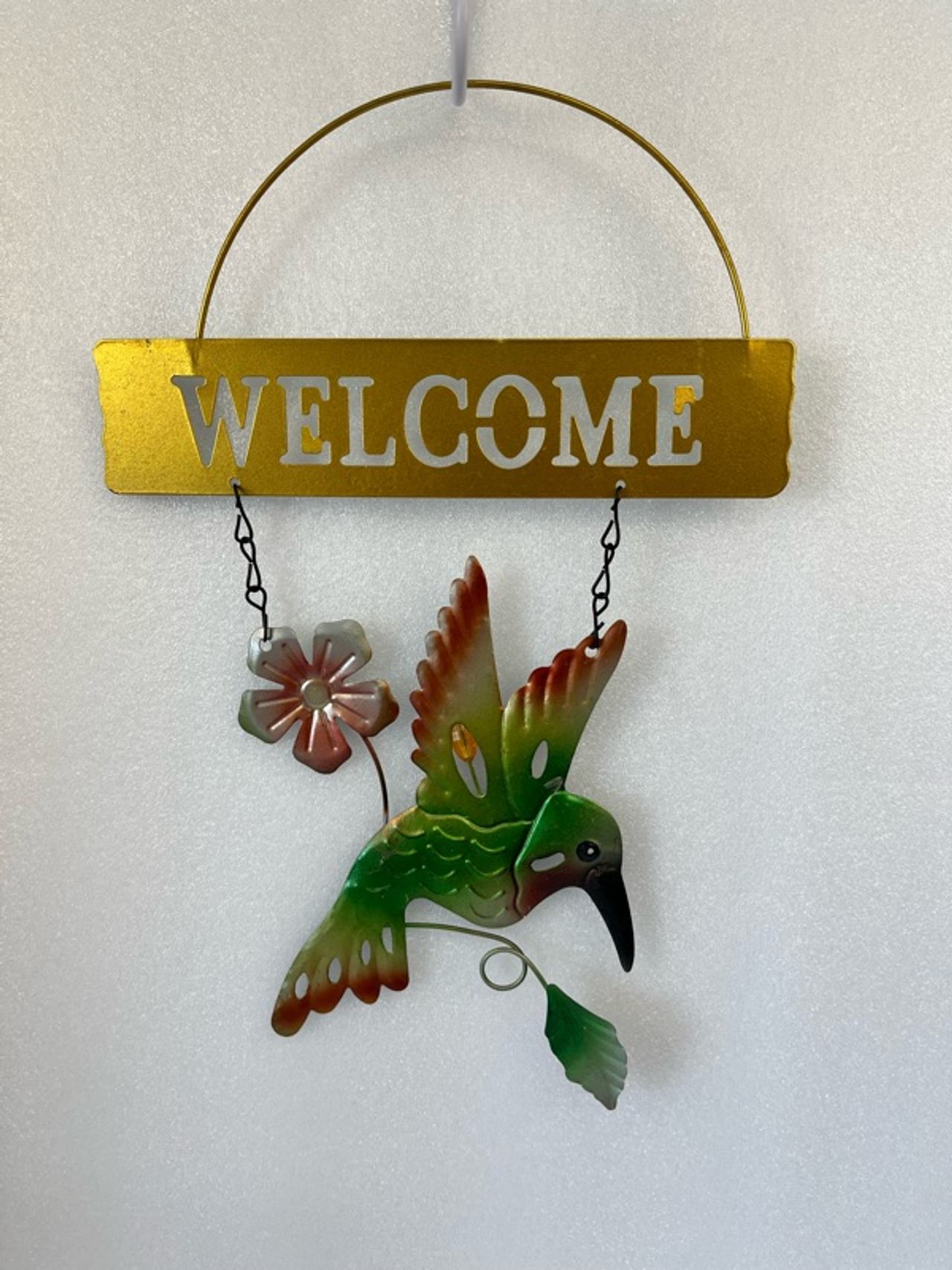 Garden Collection Metal Hummingbird Welcome Sign