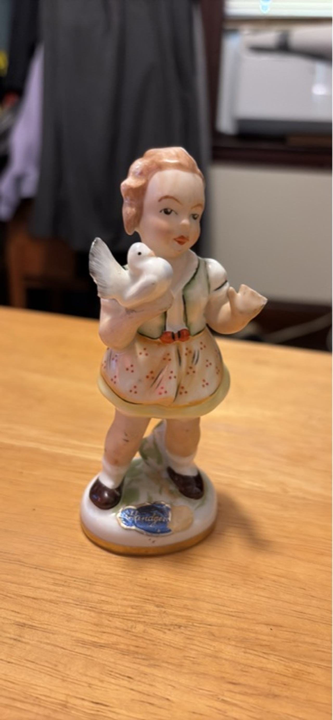 Homco Porcelain Girl Figurine Holding Bird