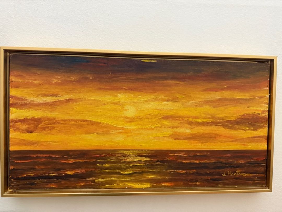 Judy Hartman Ocean Sunset Landscape Oil Painting (Framed)