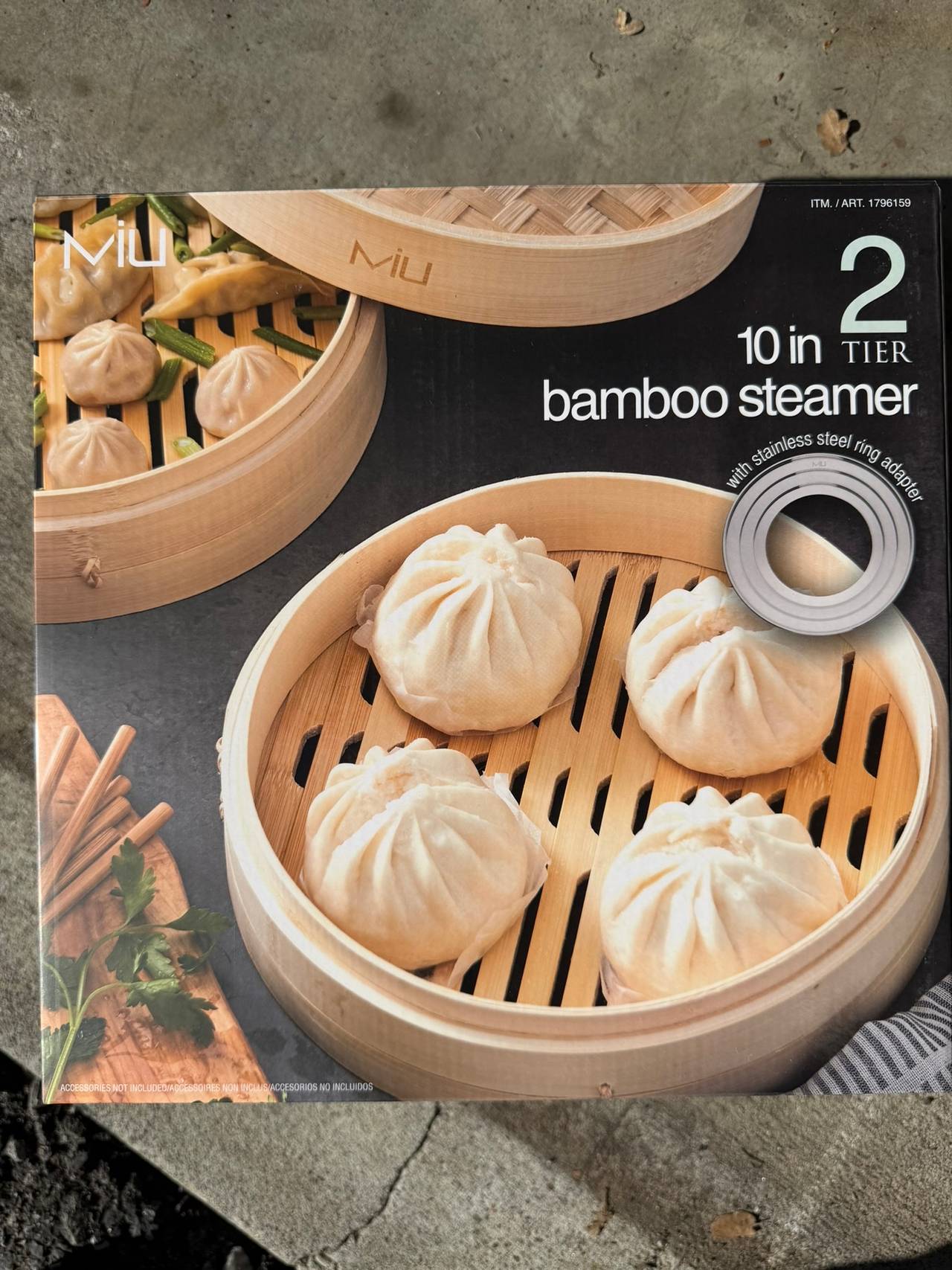 MIU 10-inch 2-Tier Bamboo Steamer with Stainless Steel Ring