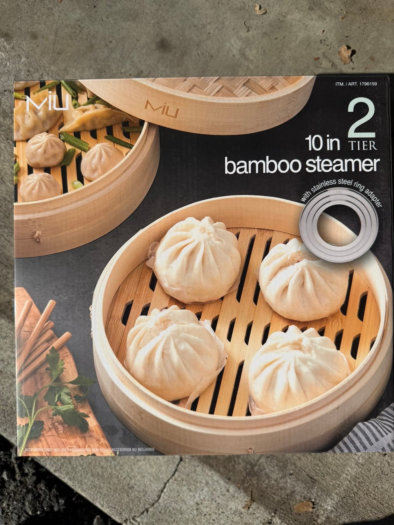 MIU 10-inch 2-Tier Bamboo Steamer with Stainless Steel Ring