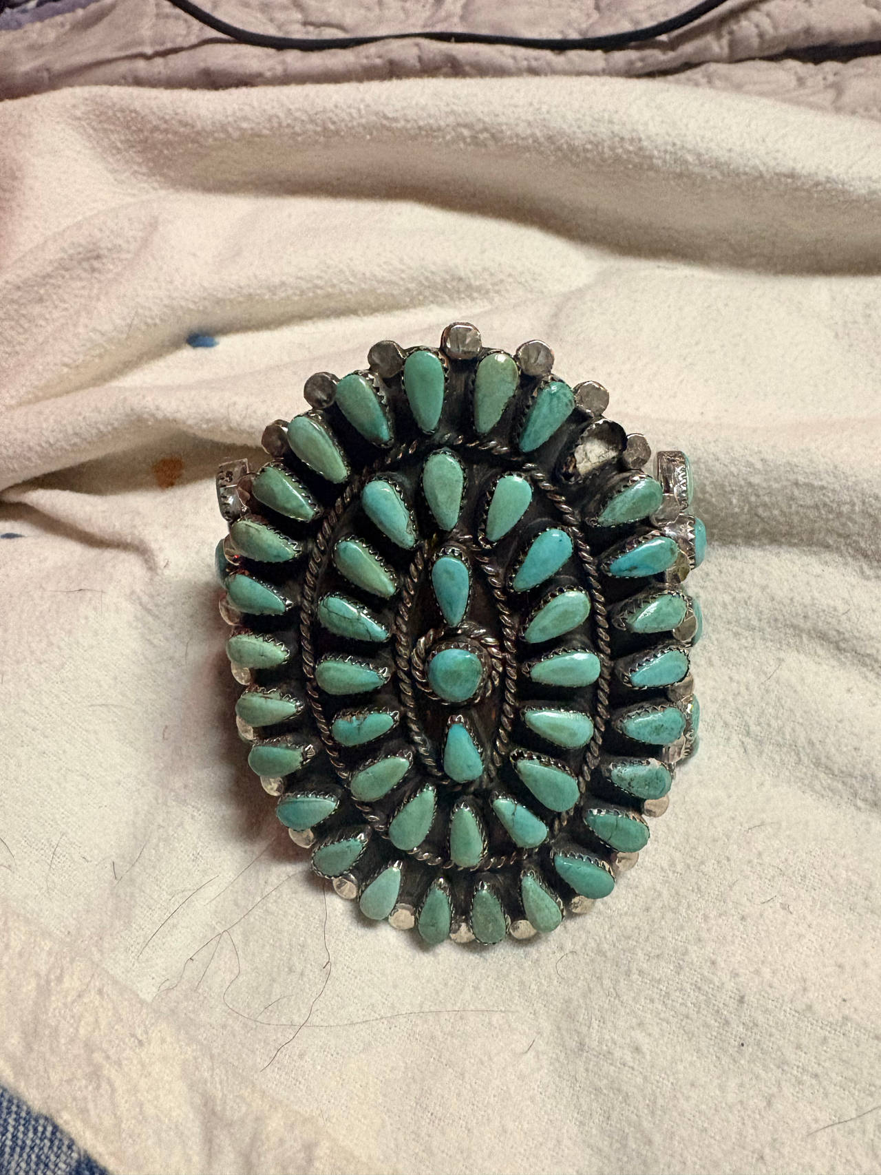 Vintage Zuni Turquoise Petit Point Sterling Silver Cuff Bracelet