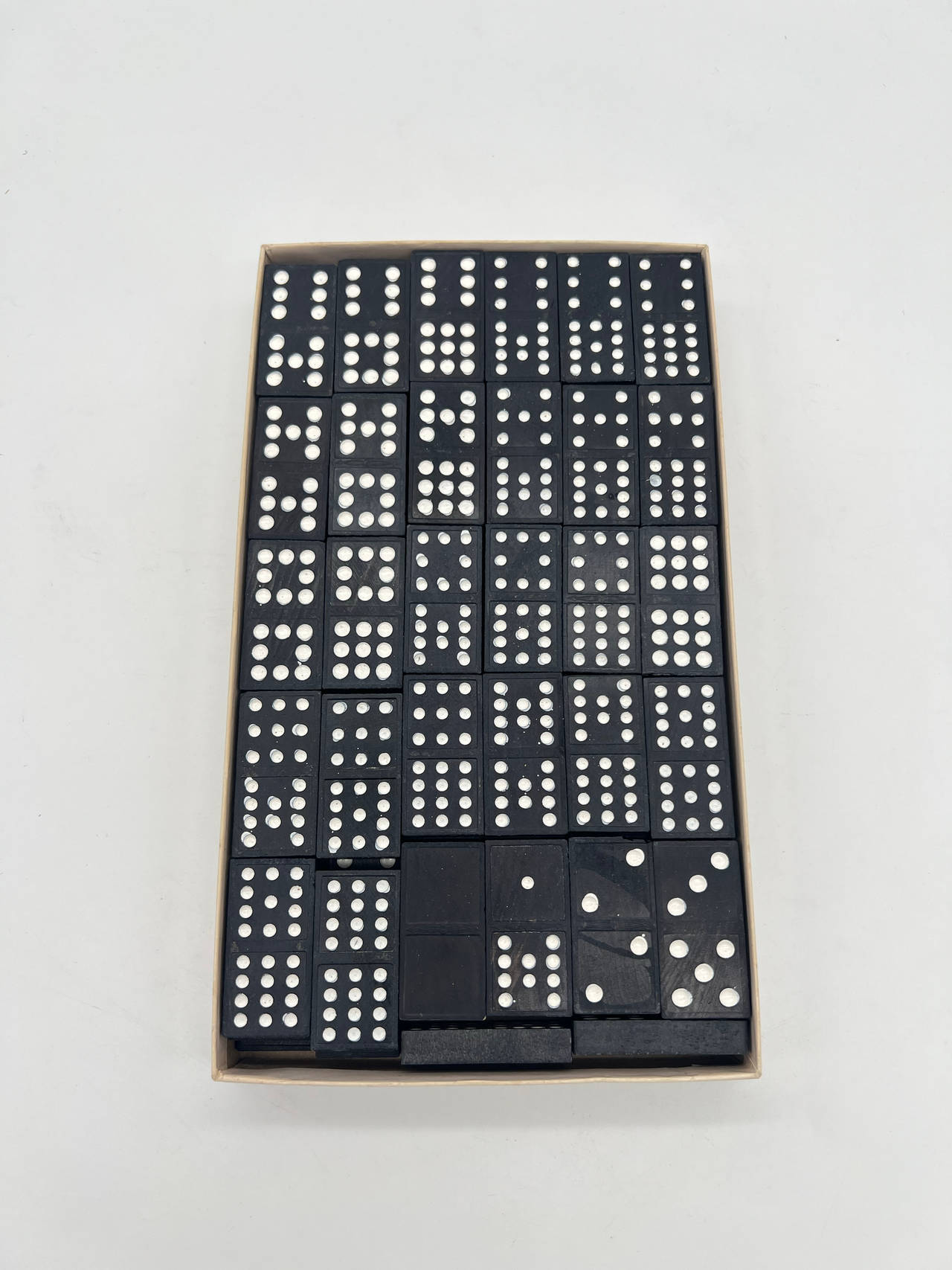 Vintage Wood Dragon Back Double Twelve Domino Set Complete with Box