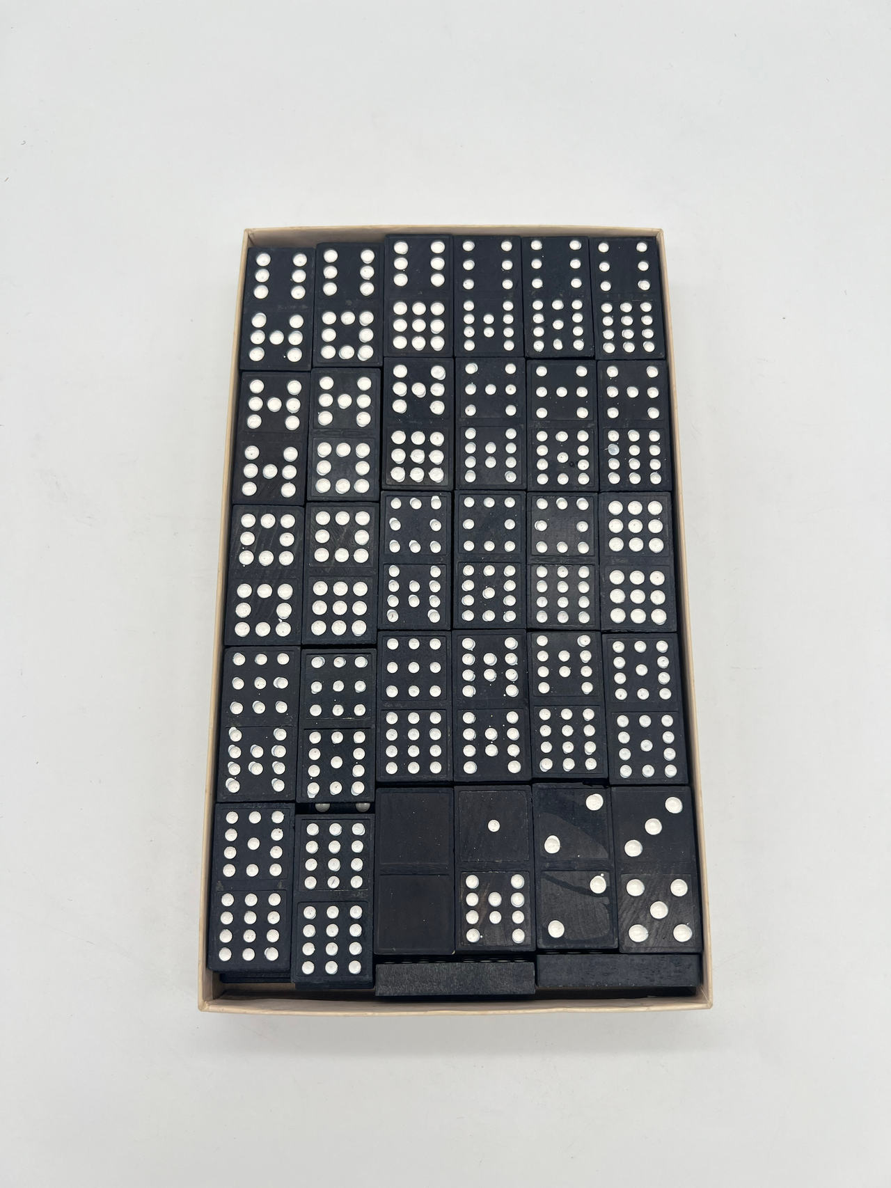 Vintage Wood Dragon Back Double Twelve Domino Set Complete with Box