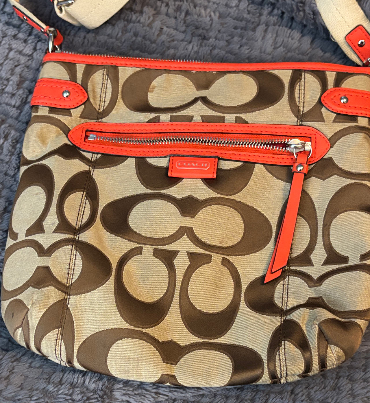 Coach Signature File Bag with Orange Trim