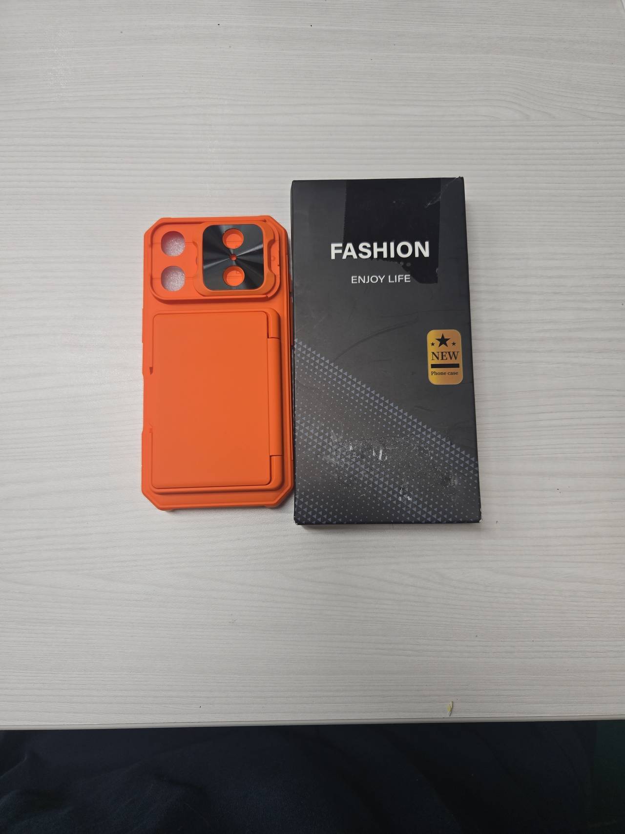 Orange Rugged Phone Case with Camera Slide and Card Holder