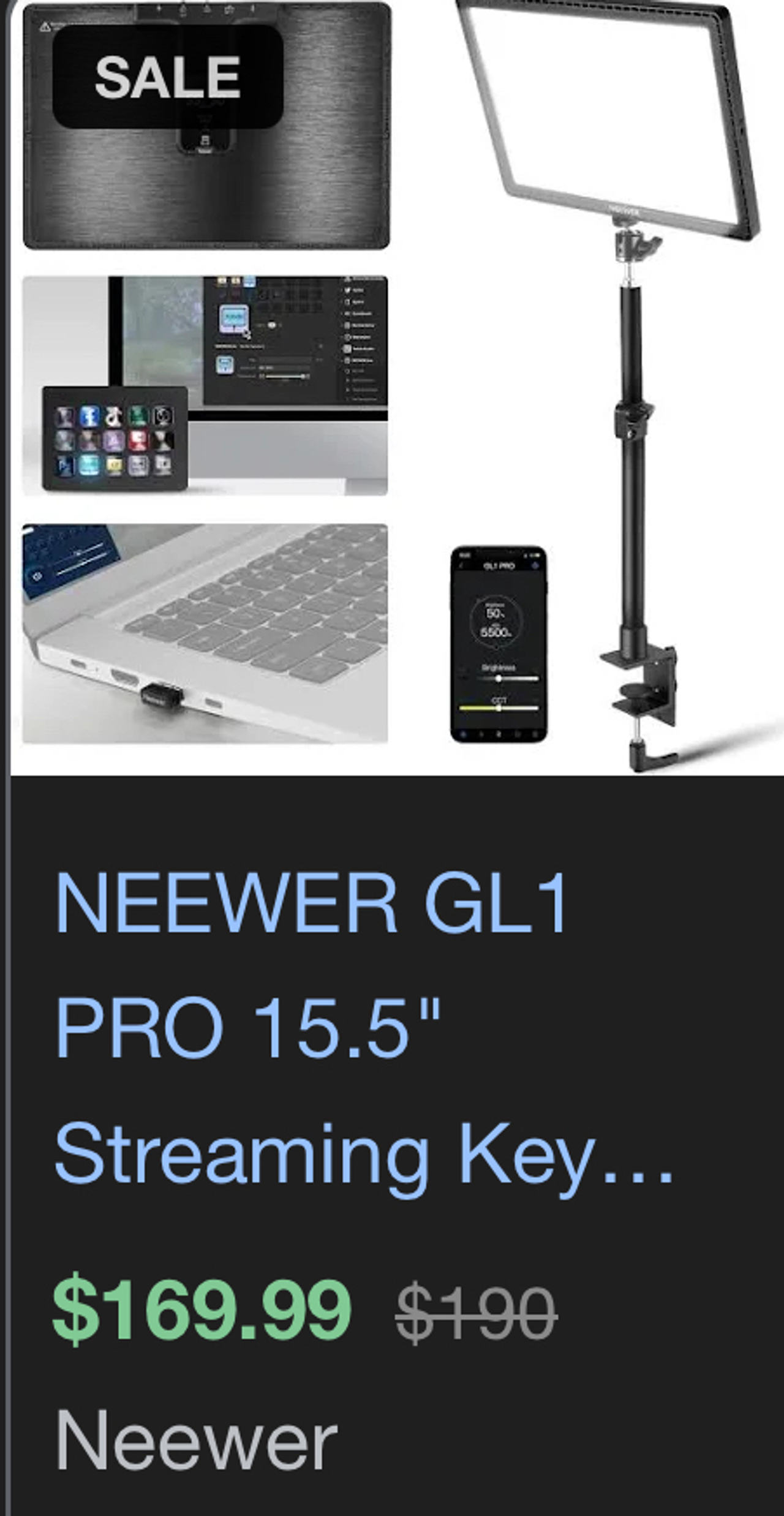 Neewer GL1 Pro 15.5" Streaming Key Light