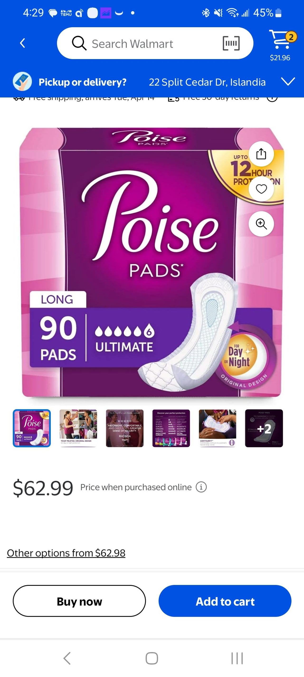 Poise Pads Ultimate Absorbency Long 90 Count